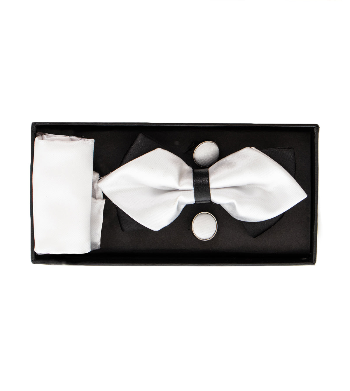 Bow Tie Cufflinks Set for Men Unisex Double Bow White Black Elegant Elegant Ceremony GIOSAL-CP1080A