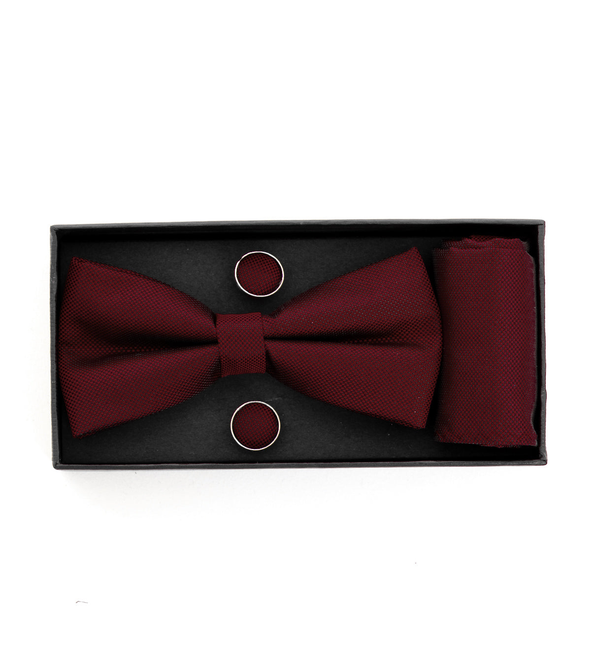 Bow Tie Cufflinks Clutch Set Men Unisex Elegant Burgundy Ceremony GIOSAL-CP1082A