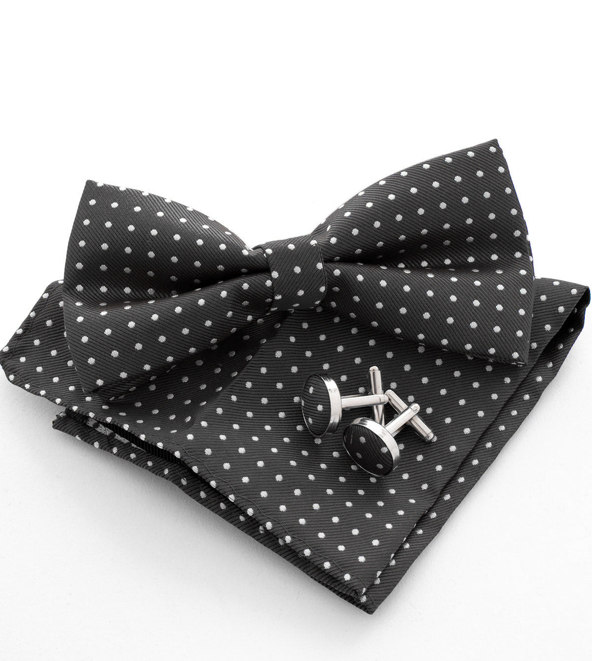 Set pochette papillon gemelli uomo unisex elegante cerimonia pois grigio scuro GIOSAL-CP1158A