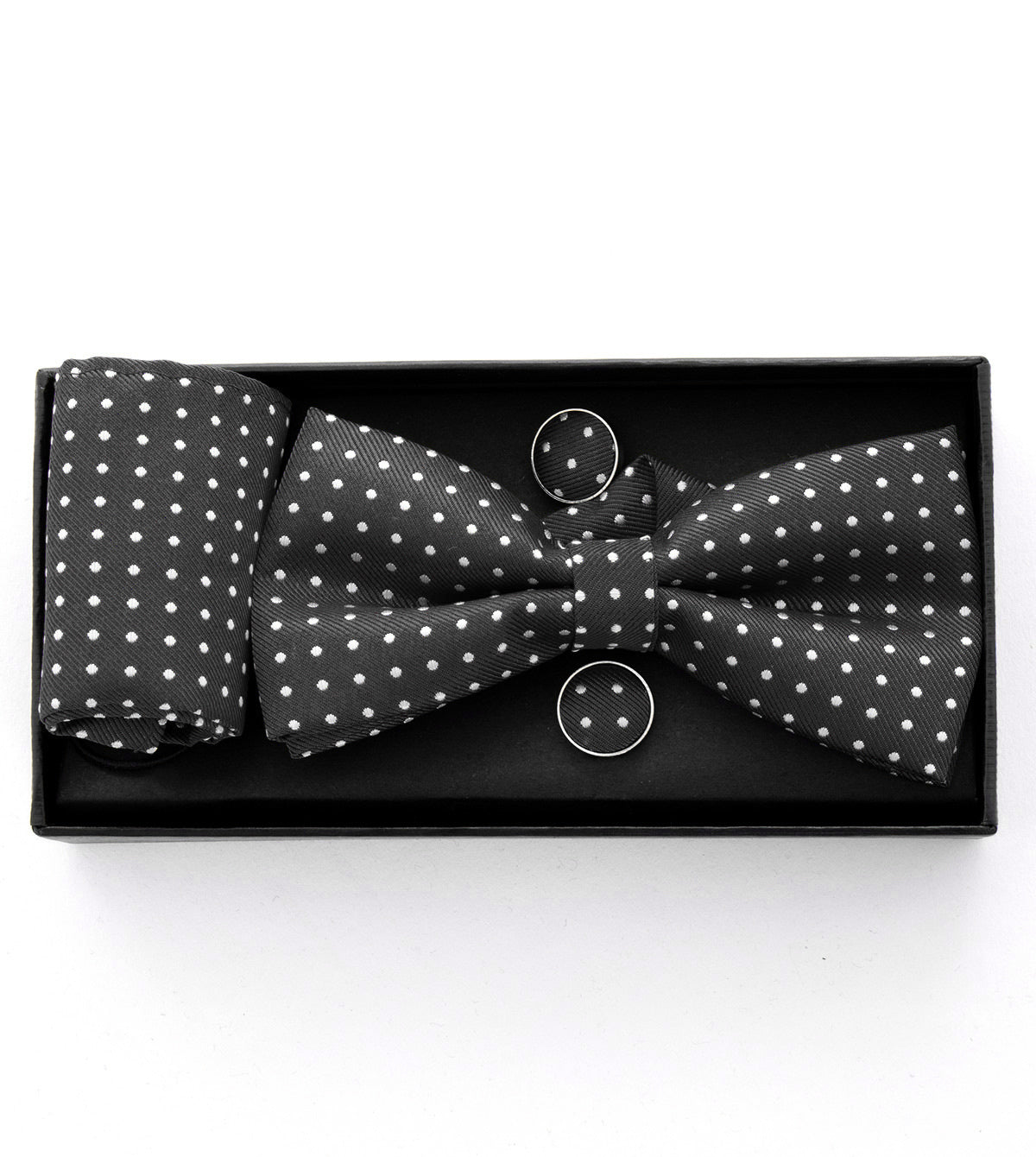 Set pochette papillon gemelli uomo unisex elegante cerimonia pois grigio scuro GIOSAL-CP1158A