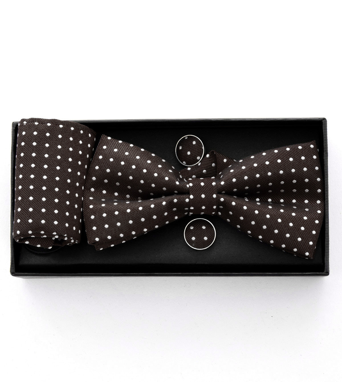Set pochette papillon gemelli uomo unisex elegante cerimonia pois marrone GIOSAL-CP1159A