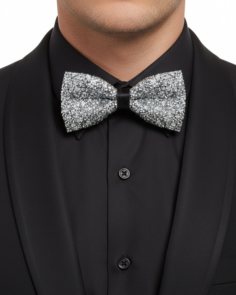 Papillon uomo unisex brillantinato cravattino elegante cerimonia argento GIOSAL-CP1168A