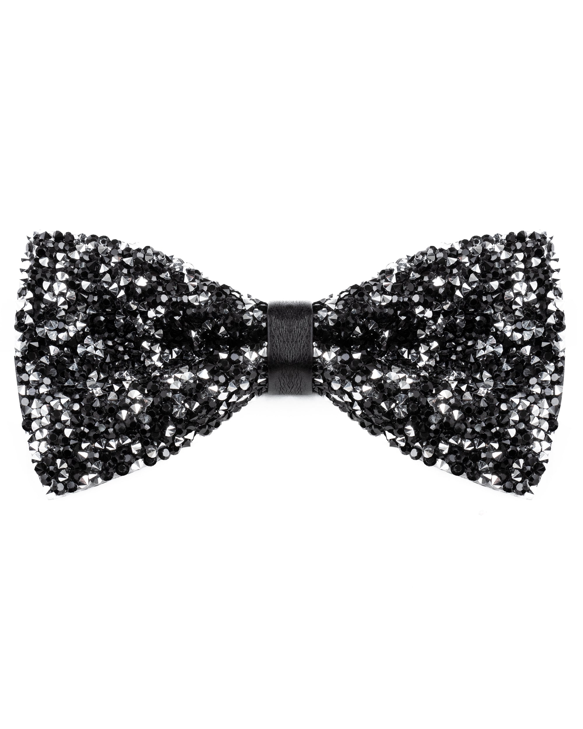 Papillon uomo unisex brillantinato cravattino elegante cerimonia nero argento GIOSAL-CP1169A
