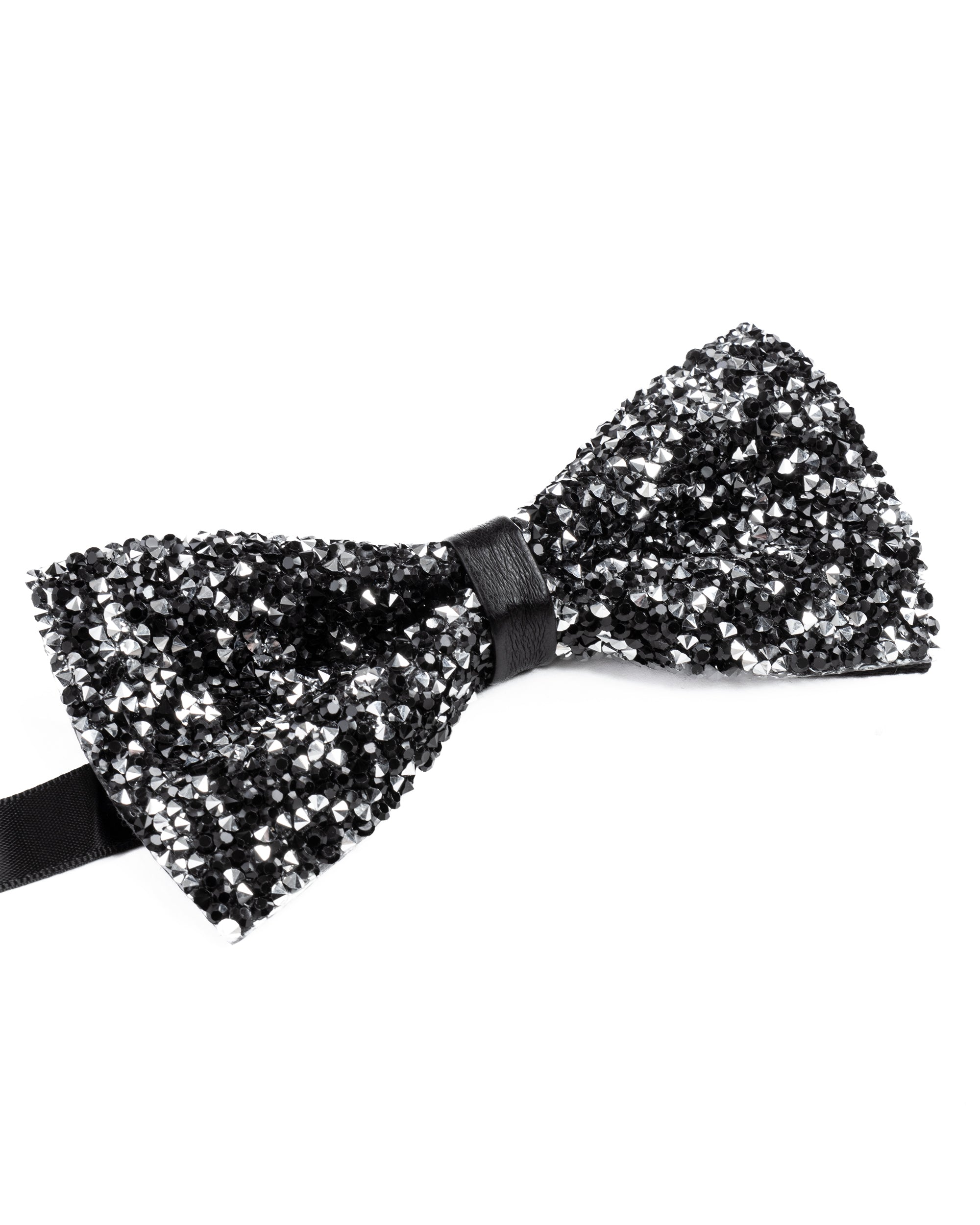Papillon uomo unisex brillantinato cravattino elegante cerimonia nero argento GIOSAL-CP1169A