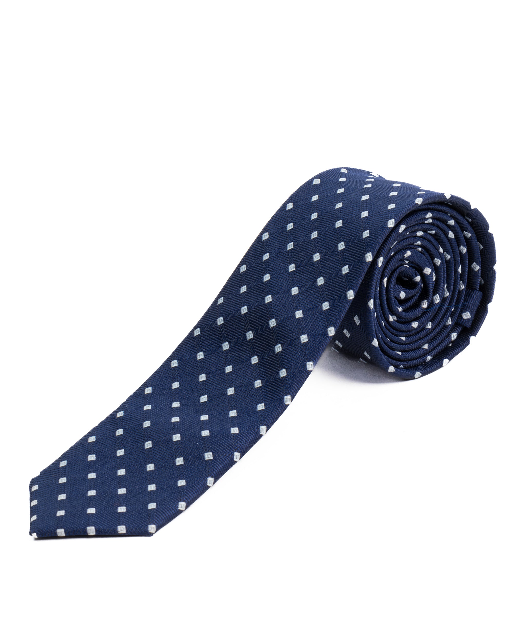 Cravatta uomo unisex slim in seta con micro quadrati jacquard pois a rilievo blu GIOSAL-CP1176A