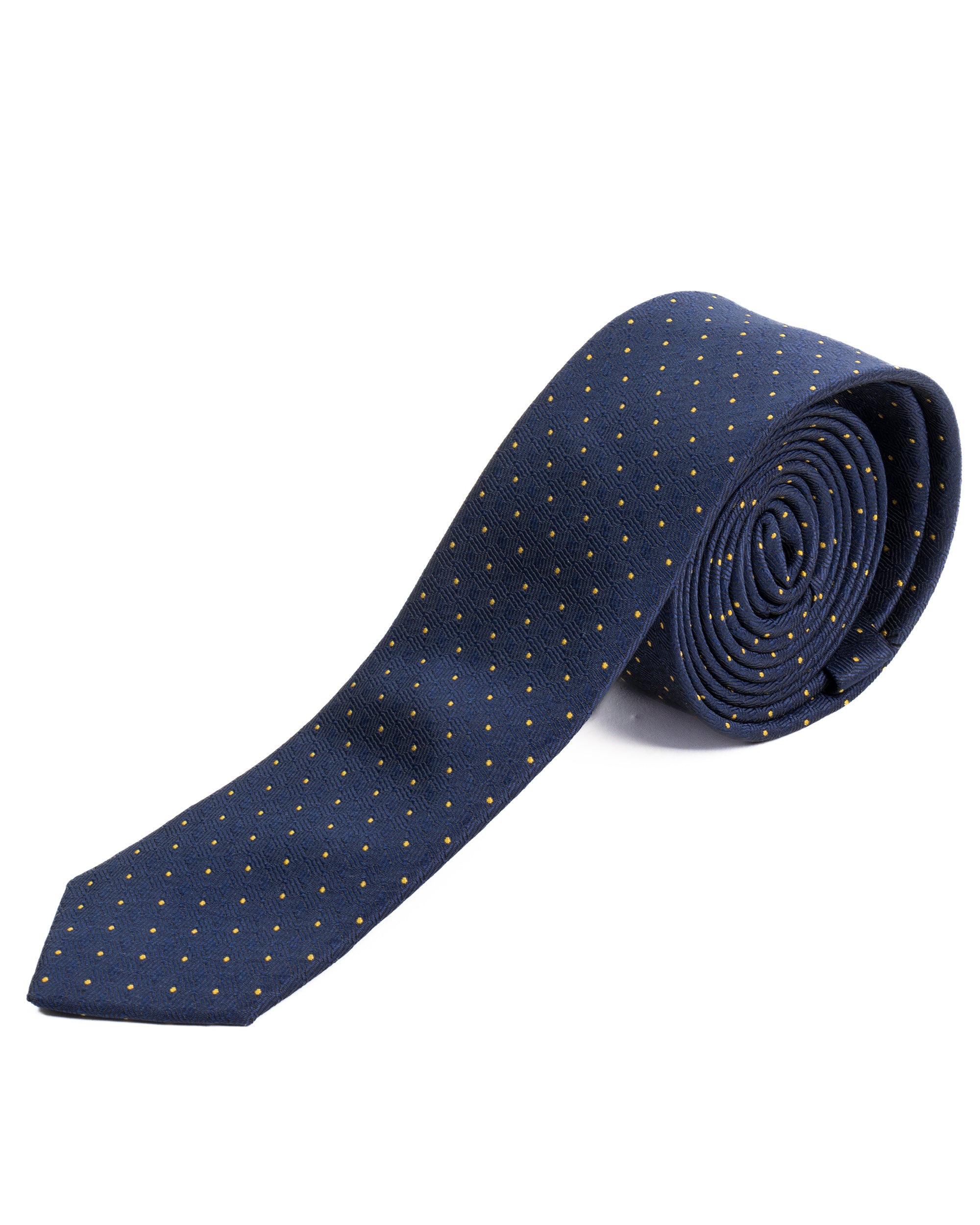 Cravattino uomo unisex cravatta slim in seta con micro pois a contrasto jacquard blu notte GIOSAL-CP1179A