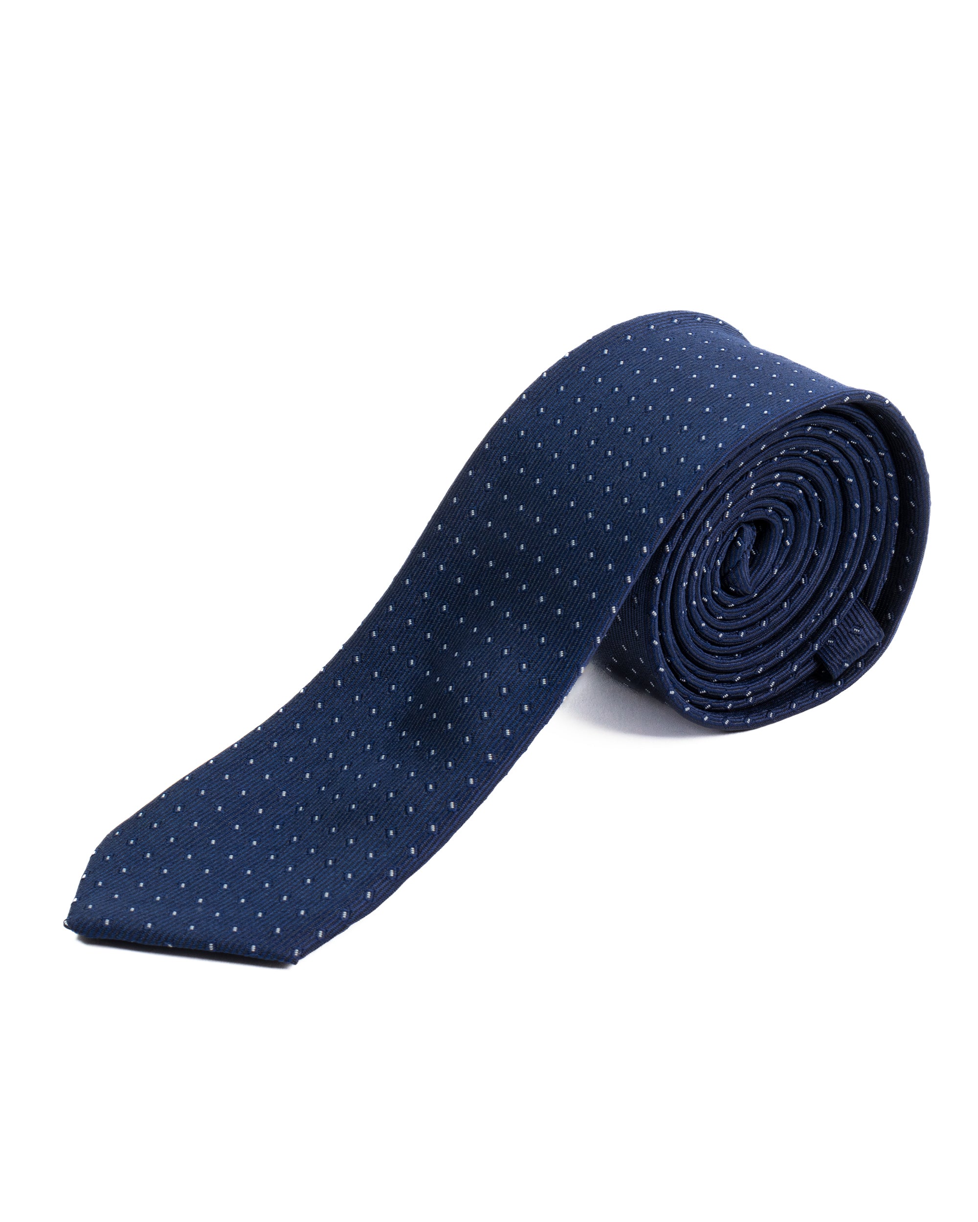 Cravattino uomo unisex cravatta slim in seta con micro pois doppio a contrasto jacquard diagonale blu notte GIOSAL-CP1180A
