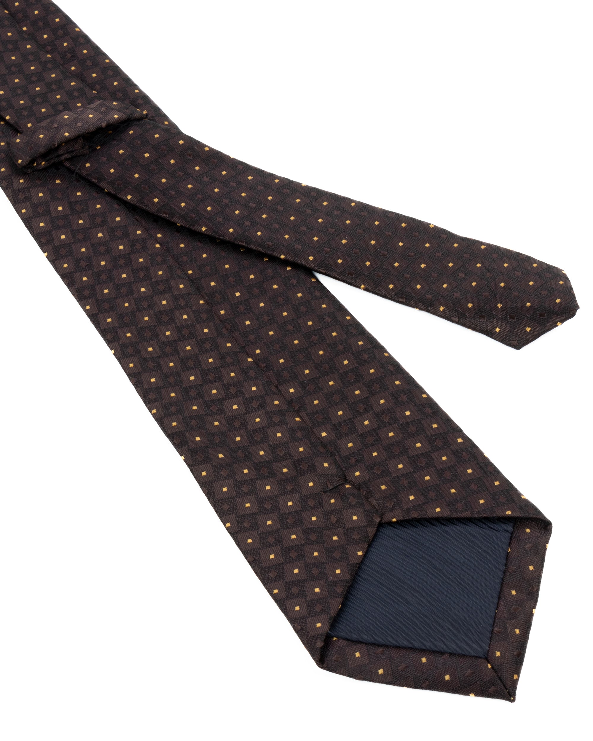 Cravatta uomo unisex slim in seta con microfantasia pois geometrica jacquard a contrasto marrone GIOSAL-CP1181A
