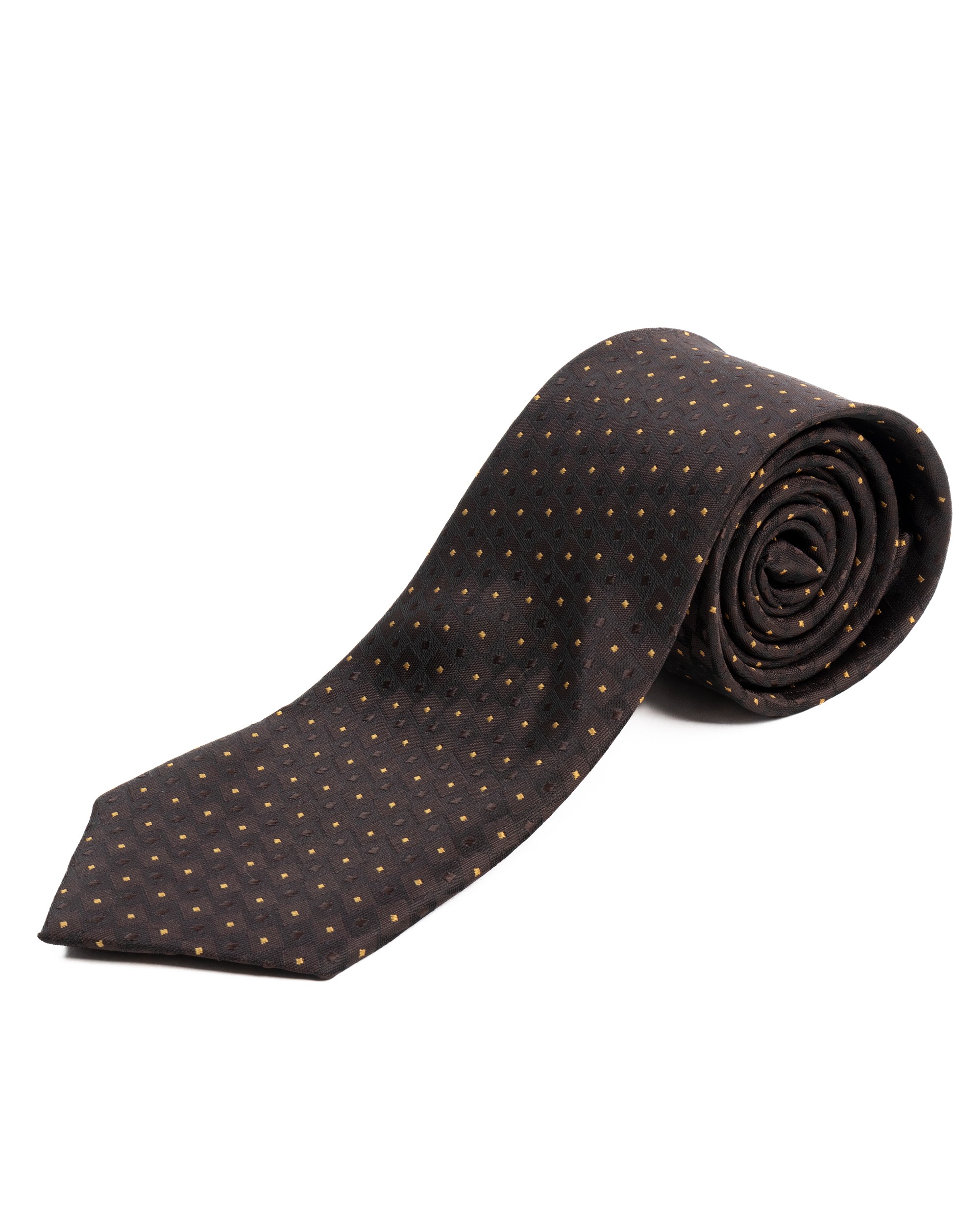 Cravatta uomo unisex slim in seta con microfantasia pois geometrica jacquard a contrasto marrone GIOSAL-CP1181A