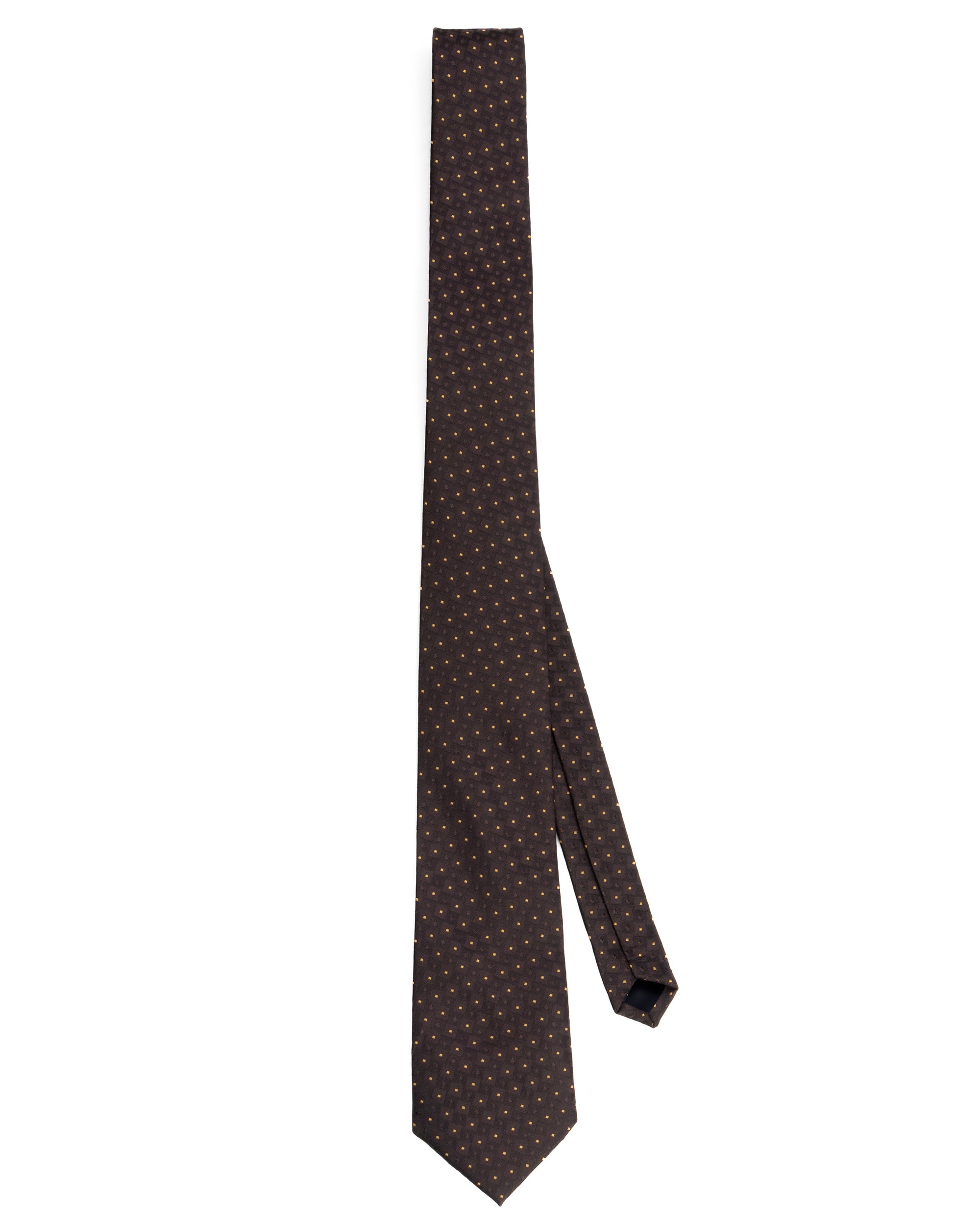 Cravatta uomo unisex slim in seta con microfantasia pois geometrica jacquard a contrasto marrone GIOSAL-CP1181A