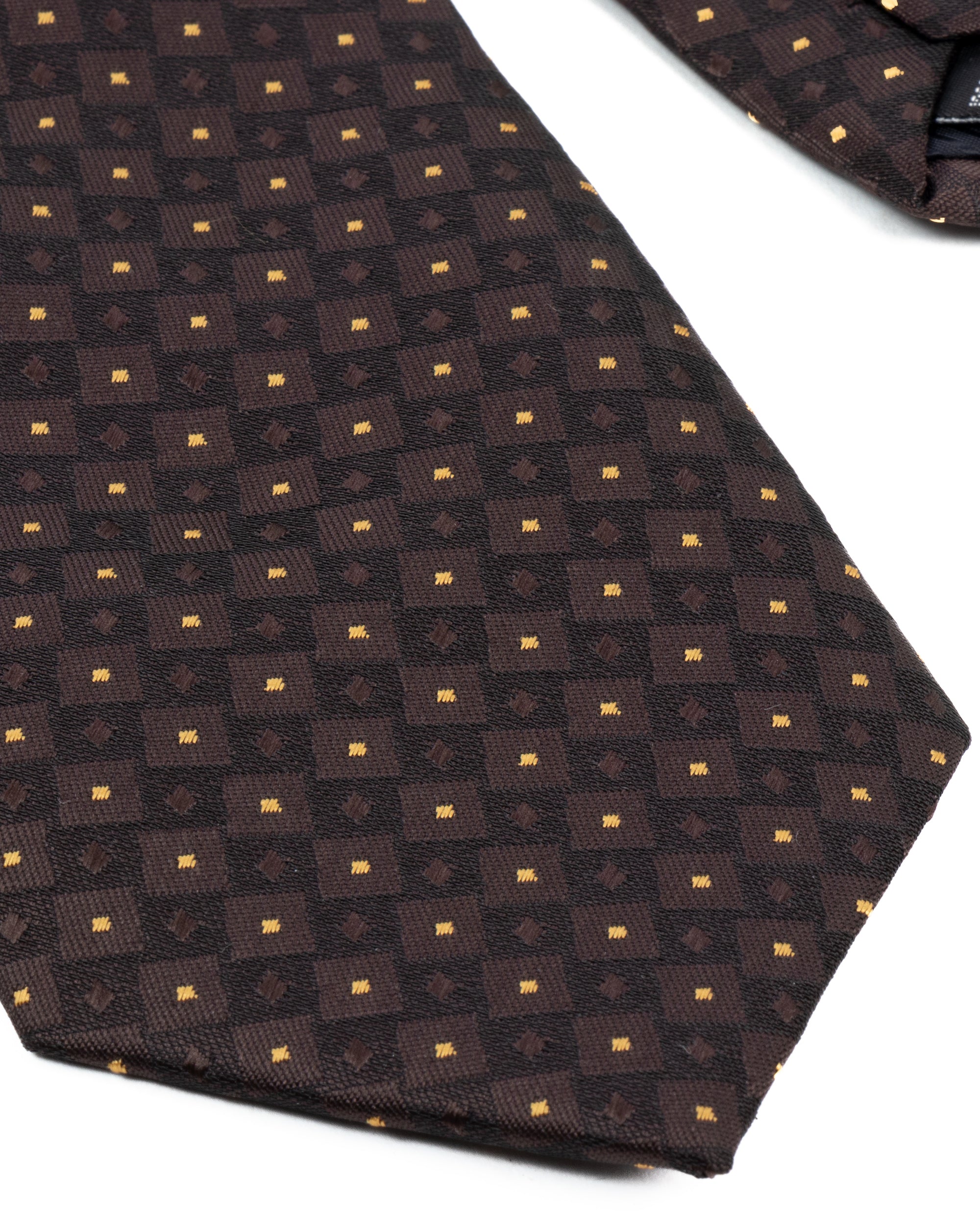 Cravatta uomo unisex slim in seta con microfantasia pois geometrica jacquard a contrasto marrone GIOSAL-CP1181A