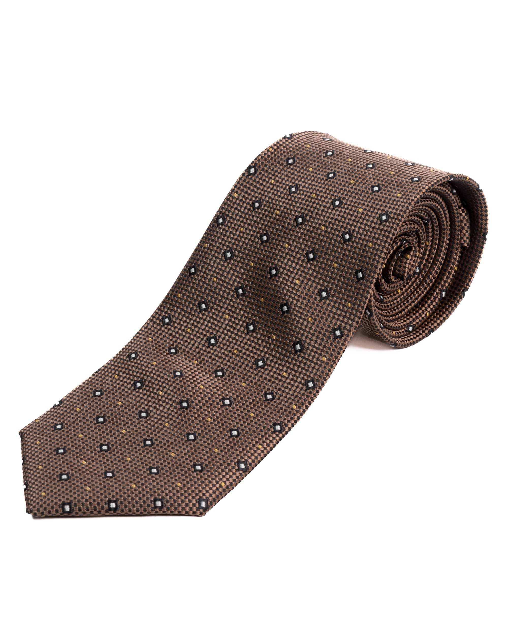 Cravatta uomo unisex in seta con micro quadrati jacquard bicolore marrone caffè GIOSAL-CP1182A