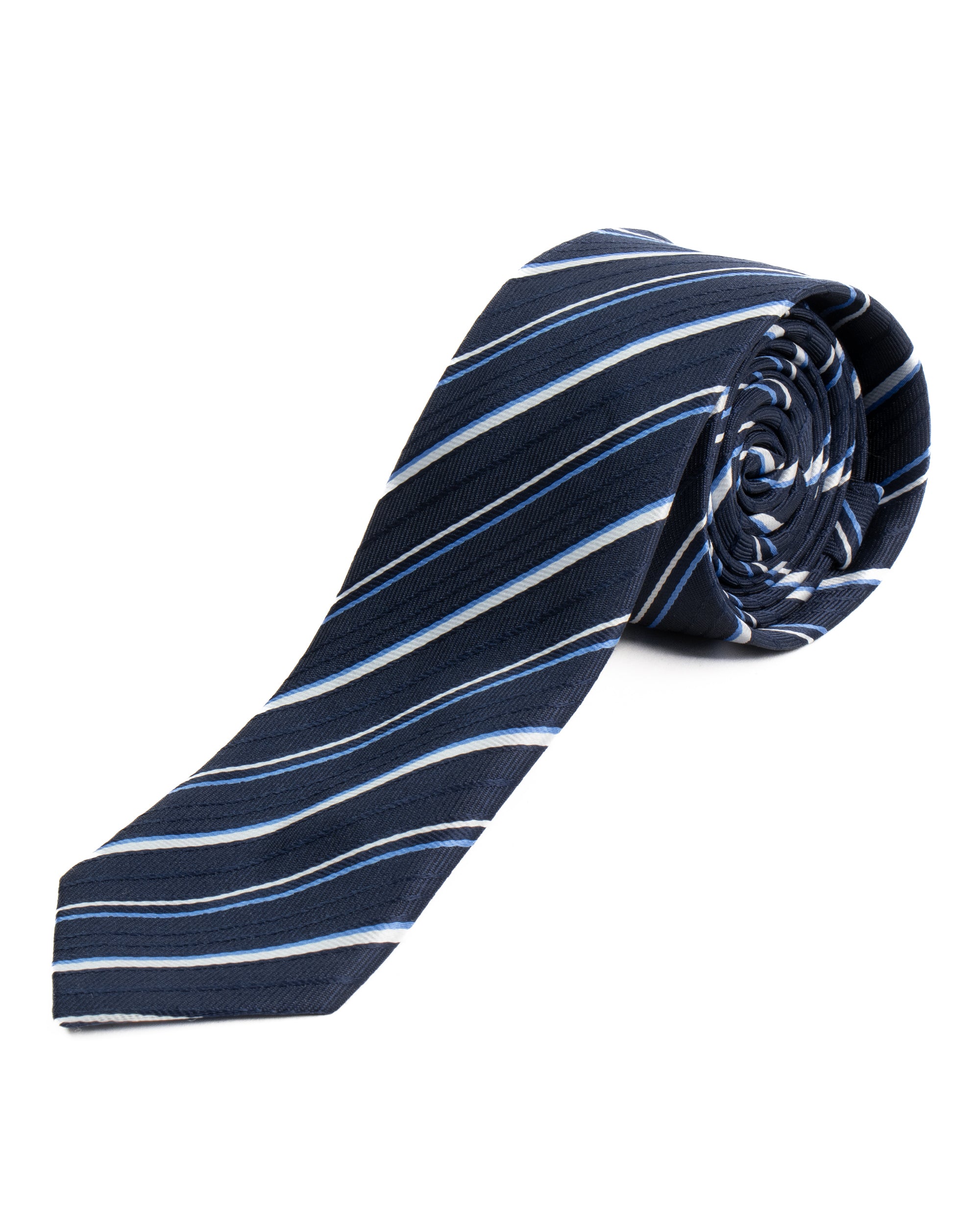 Cravattino uomo unisex cravatta slim in seta con righe diagonali a doppio filato blu GIOSAL-CP1184A