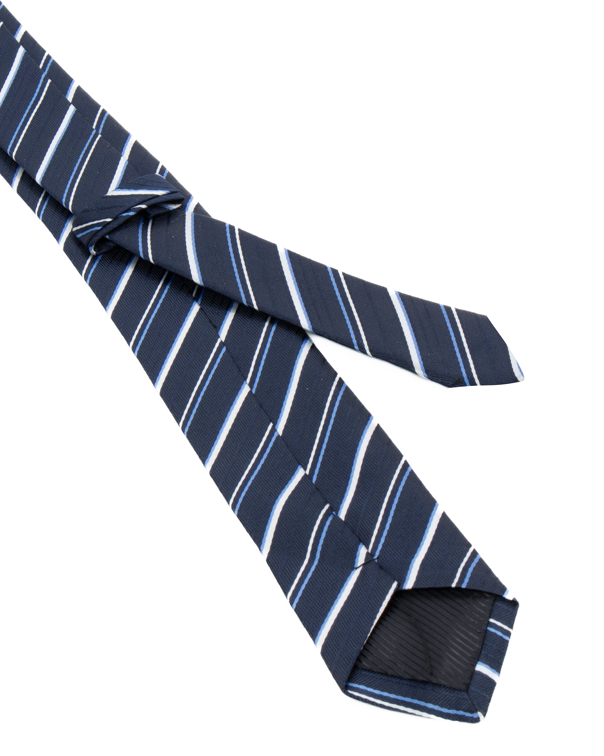 Cravattino uomo unisex cravatta slim in seta con righe diagonali a doppio filato blu GIOSAL-CP1184A