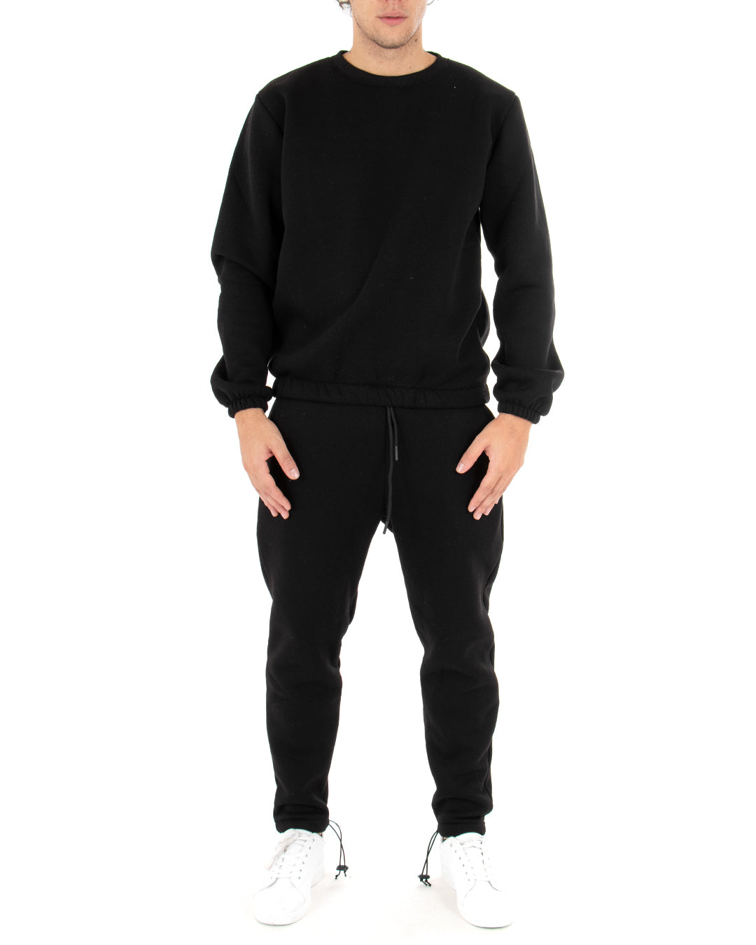 Men's Crew Neck Sweatshirt Basic Sweatshirt Solid Color Black Regular Fit GIOSAL-F2875A