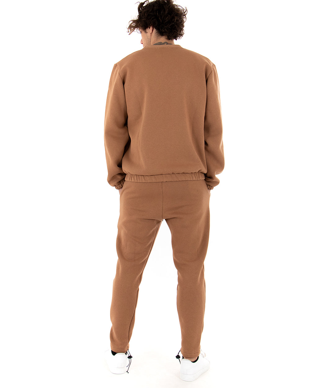 Men's Crew Neck Sweatshirt Basic Sweatshirt Solid Color Camel Regular Fit GIOSAL-F2876A