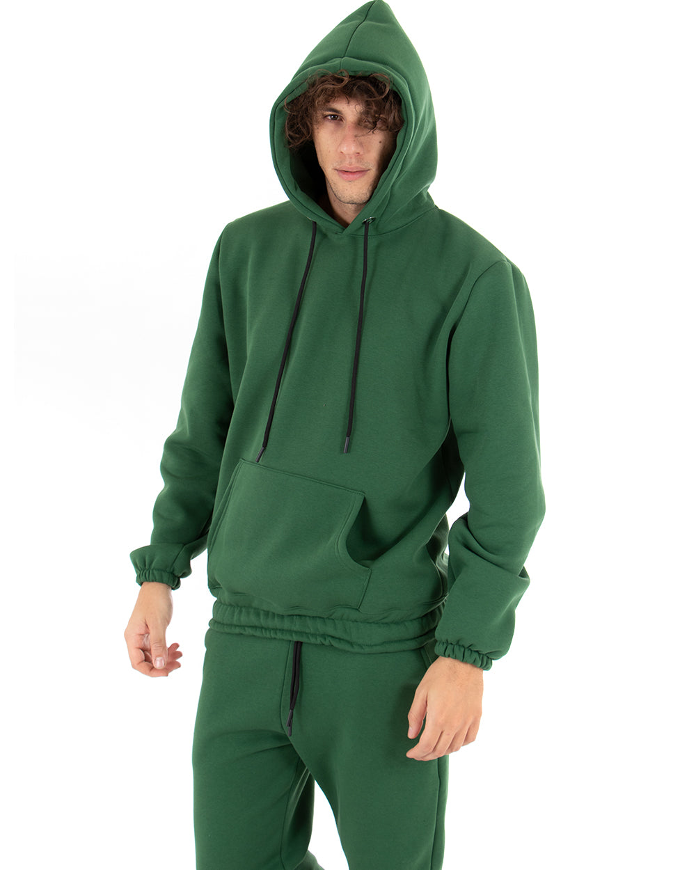 Men's Hooded Sweatshirt Basic Sweatshirt Solid Color Green Regular Fit GIOSAL-F2883A