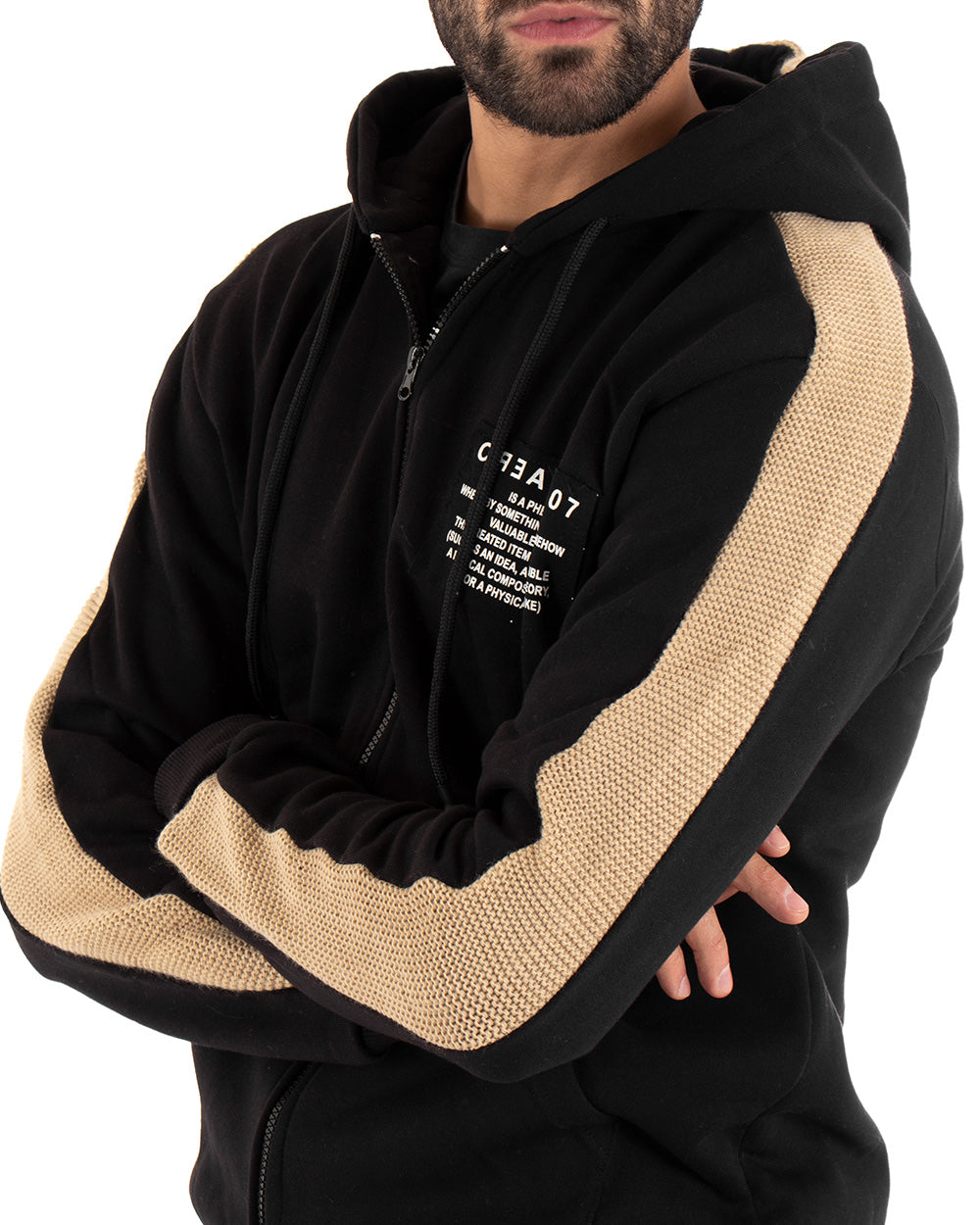 Men's Sweatshirt With Hood Shirt With Black Zip Regular Fit Print GIOSAL-F2902A