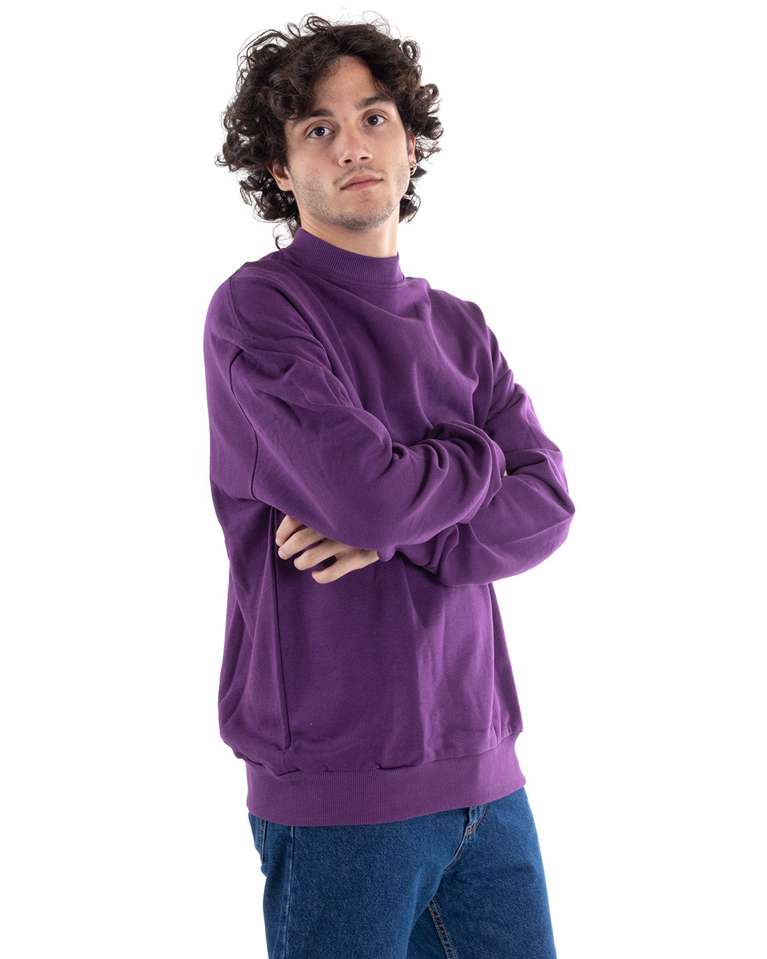 Men's Half-Neck Sweatshirt Purple Comfortable Collar Sweatshirt GIOSAL-F2944A