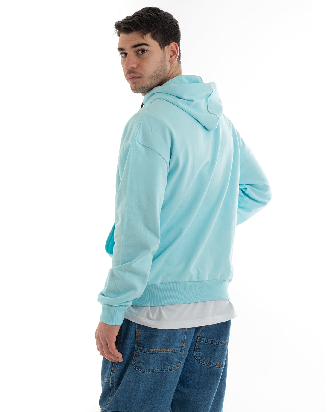 Men's Basic Hoodie Sweatshirt Solid Color Light Blue Comfortable Relaxed Fit Cotton GIOSAL-F2978A
