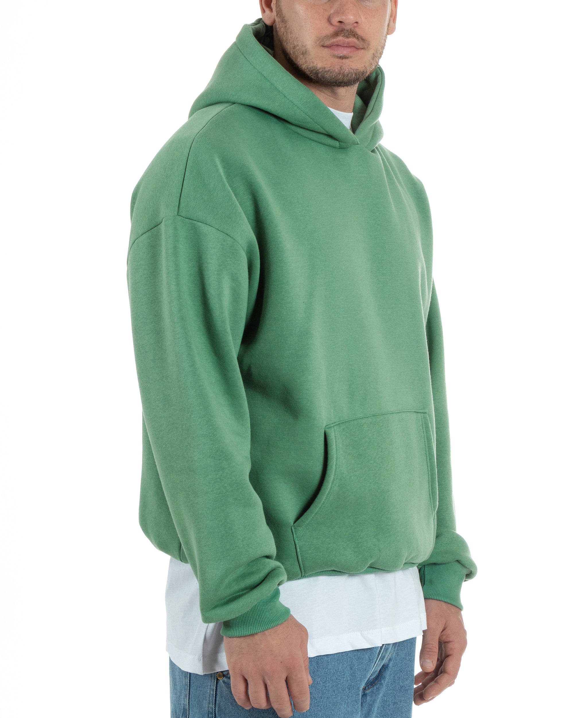 Felpa Con Cappuccio Uomo Boxy Fit Basic Felpata Comoda Tinta Unita Verde Salvia GIOSAL-F2992A