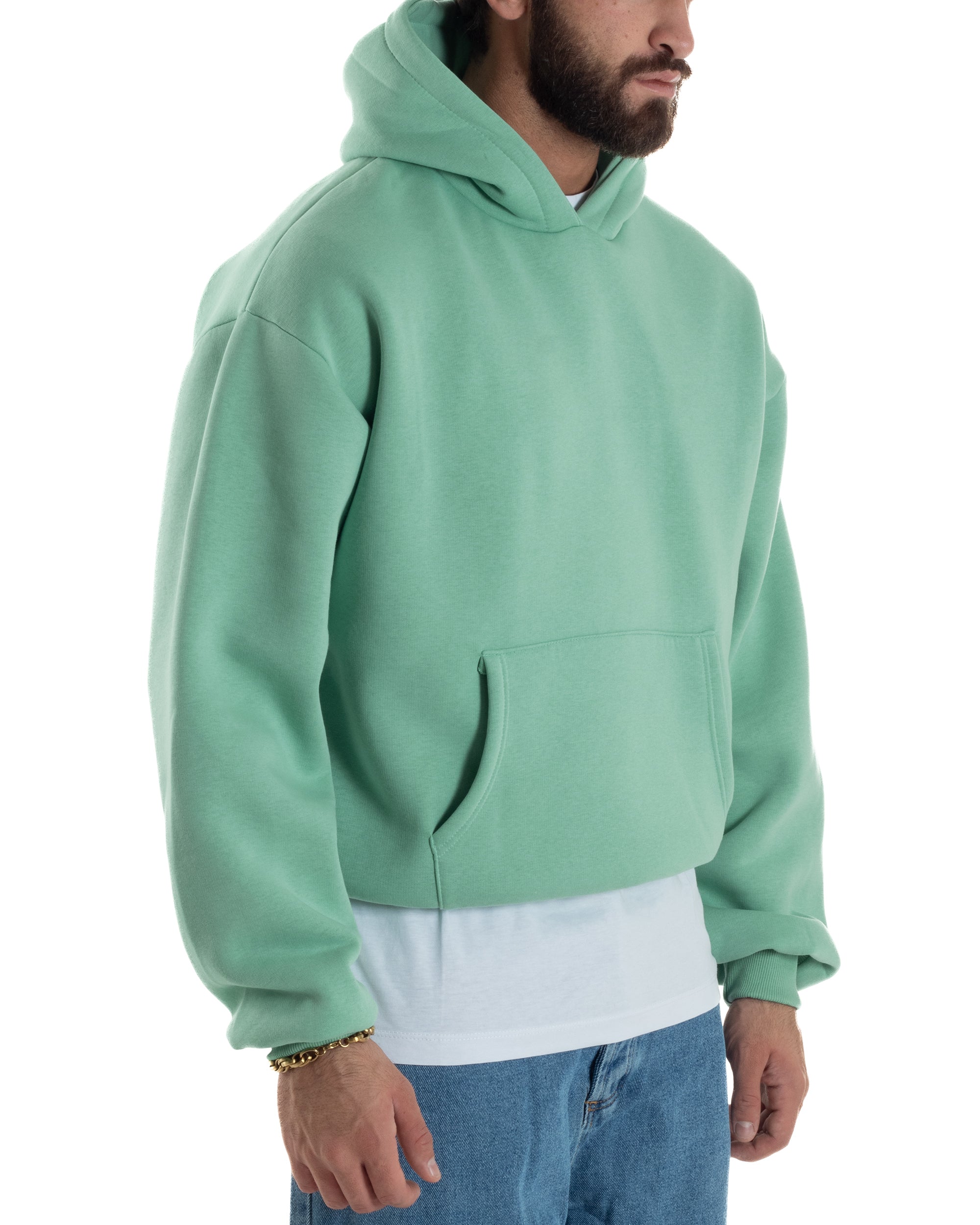 Felpa Con Cappuccio Uomo Boxy Fit Basic Felpata Comoda Tinta Unita Verde Salvia GIOSAL-F2992A