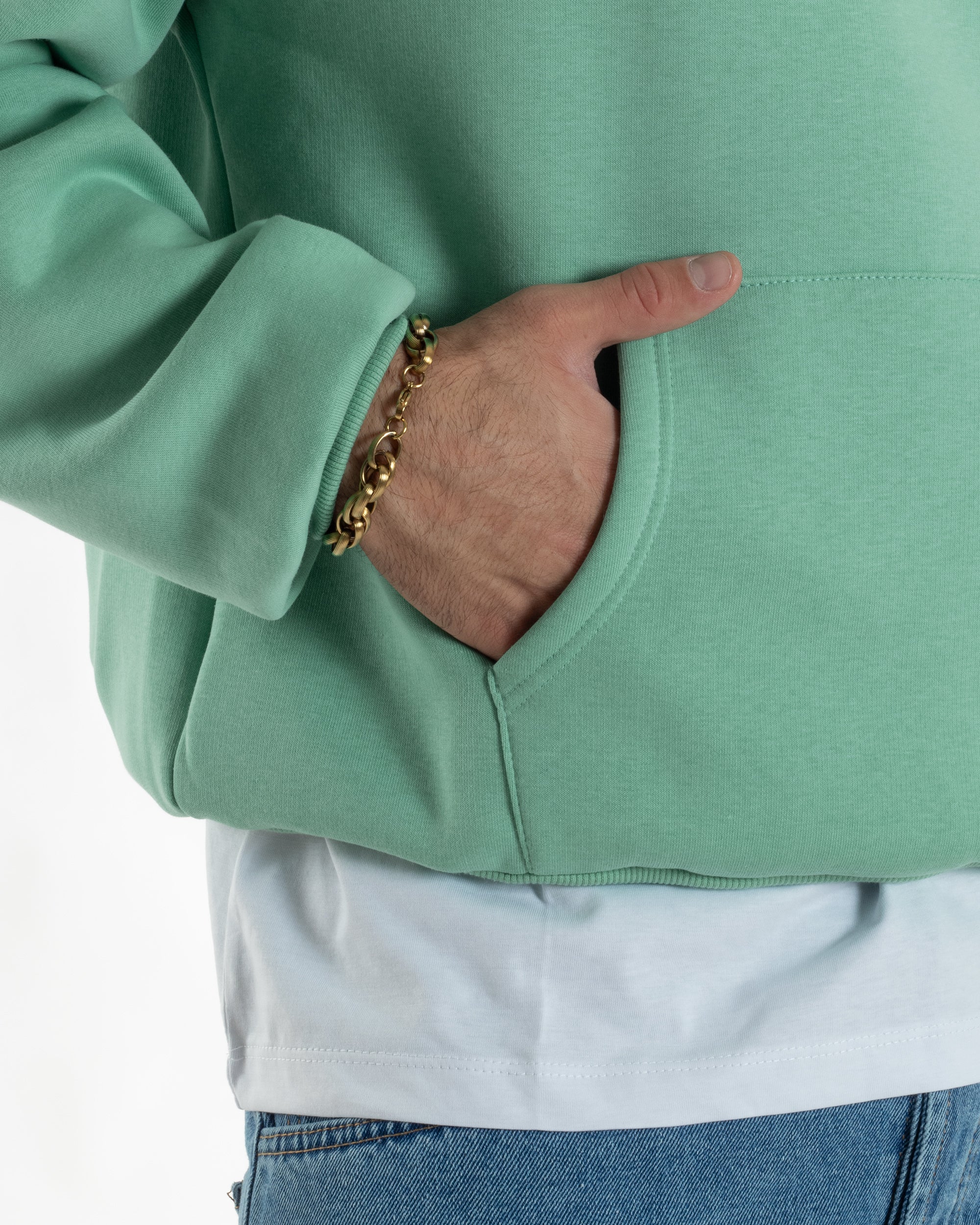 Felpa Con Cappuccio Uomo Boxy Fit Basic Felpata Comoda Tinta Unita Verde Salvia GIOSAL-F2992A