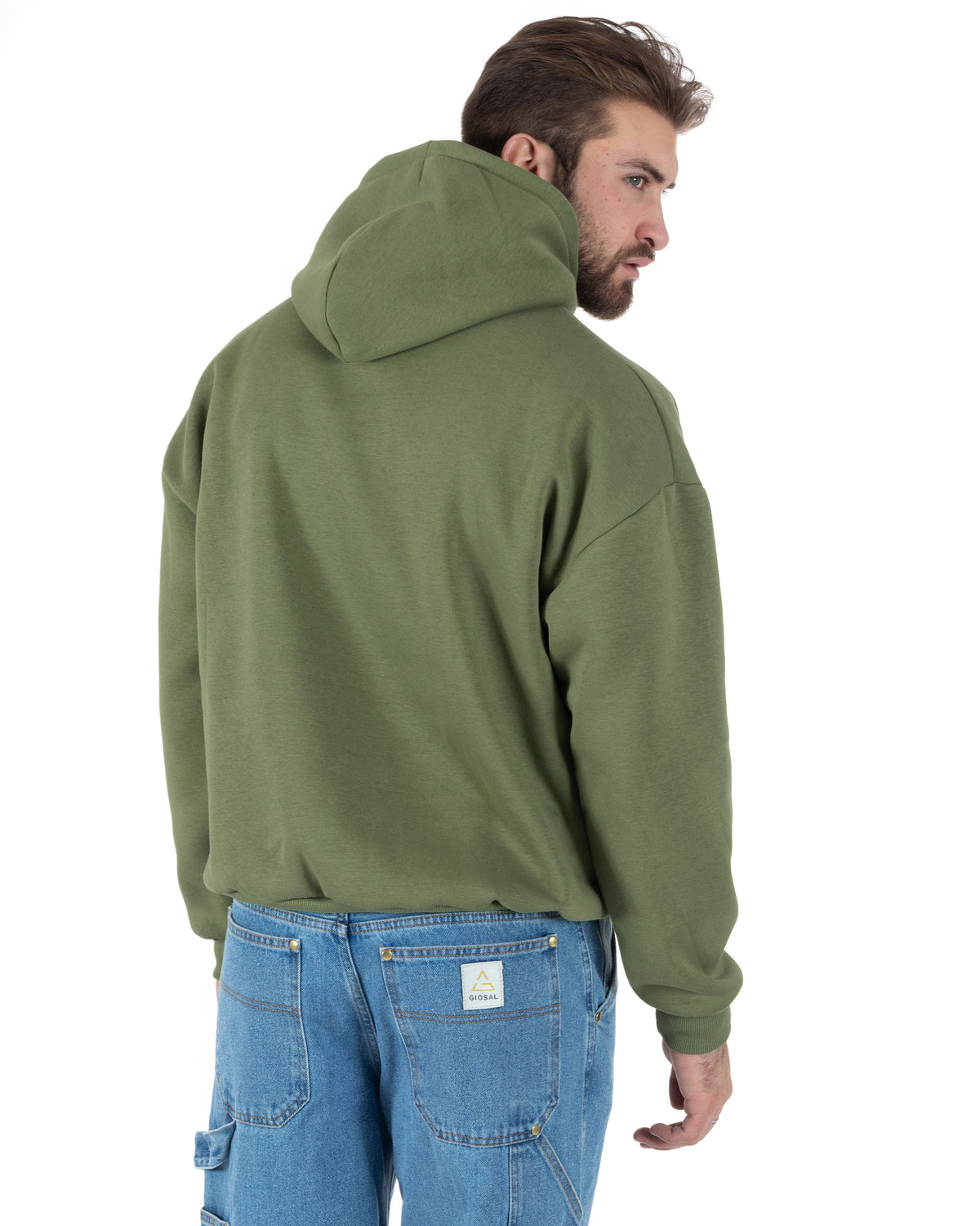Men's Boxy Fit Basic Hoodie Comfortable Sweatshirt Oil Green F2998A