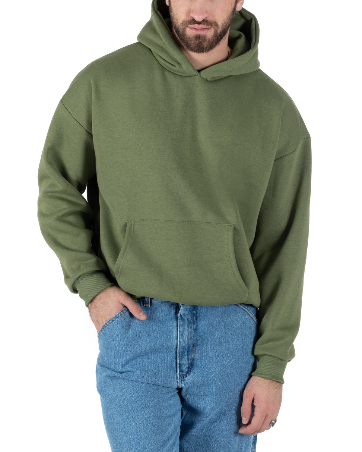 Men's Boxy Fit Basic Hoodie Comfortable Sweatshirt Oil Green F2998A