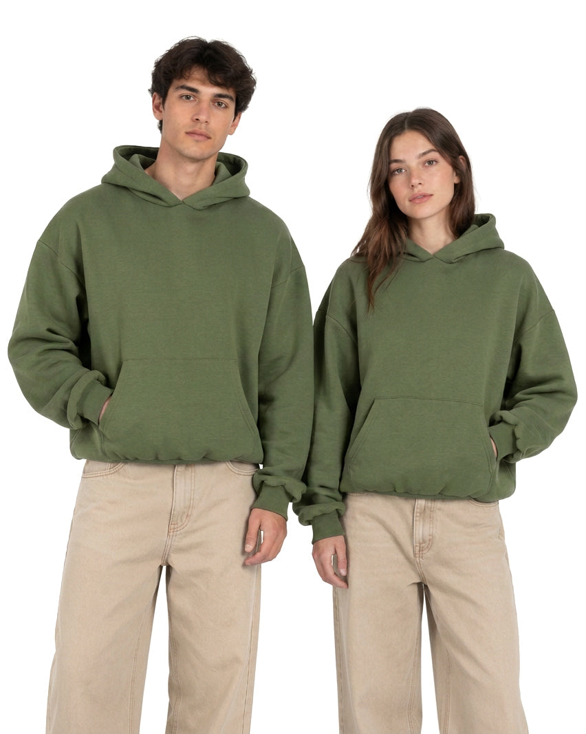 Men's Boxy Fit Basic Hoodie Comfortable Sweatshirt Oil Green F2998A
