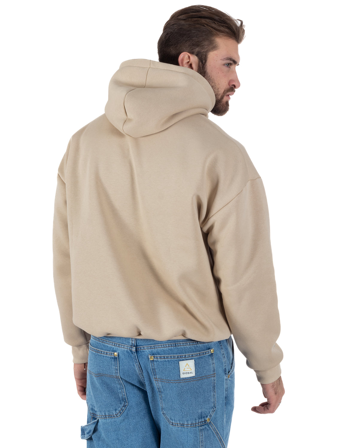 Herren-Hoodie im kastenförmigen Basic-Stil, bequem, Beige F3003A