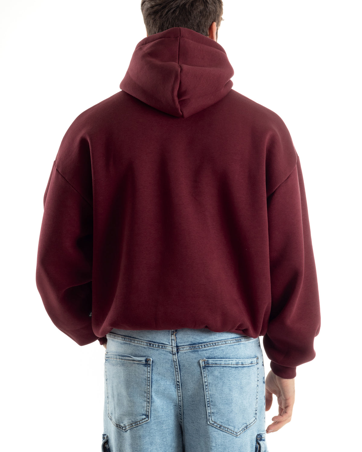 Men's Boxy Fit Basic Hoodie Comfortable Burgundy Sweatshirt F3005A
