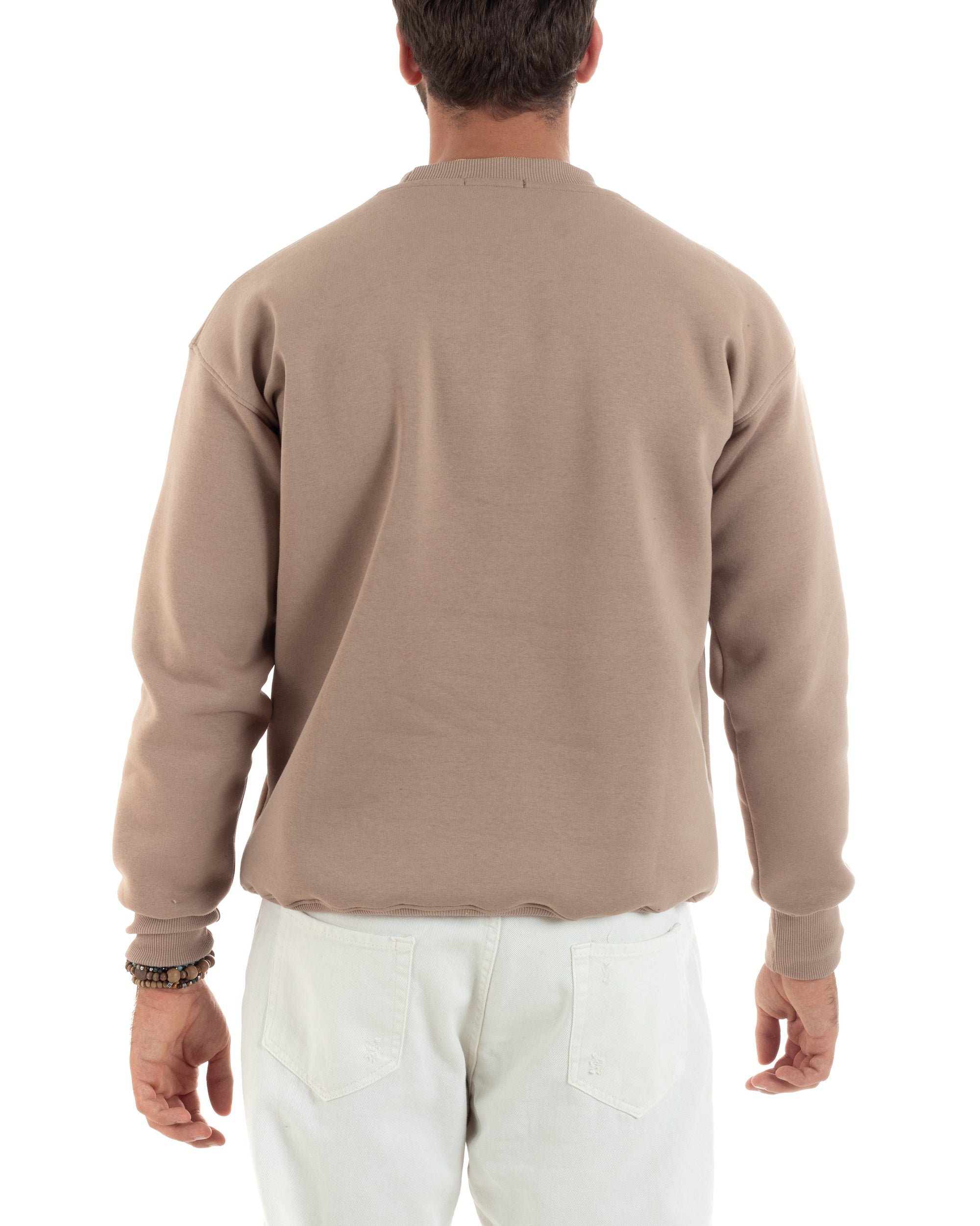 Felpa Uomo Manica Lunga Stampa Ricamo Lettera Tinta Unita Beige Felpata Casual Comfy GIOSAL-F3044A