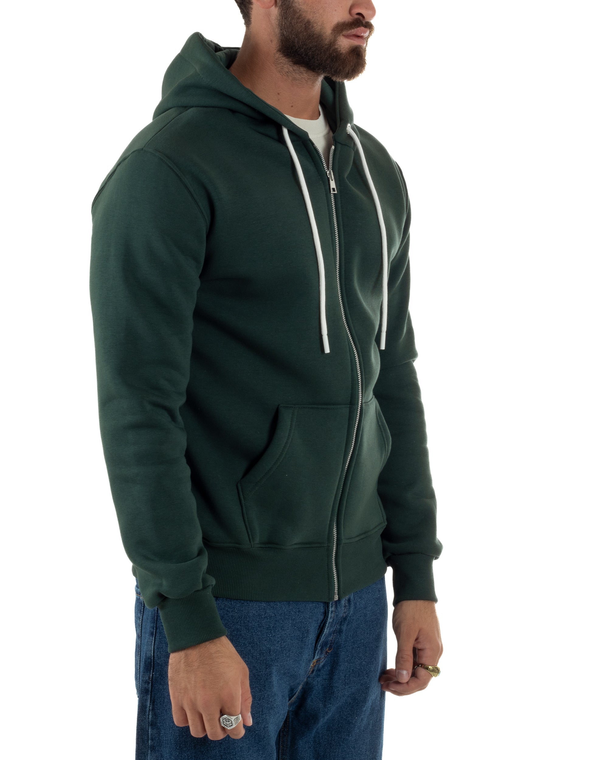 Felpa Uomo Con Cappuccio Zip Basic Tinta Unita Verde BERNA M252018