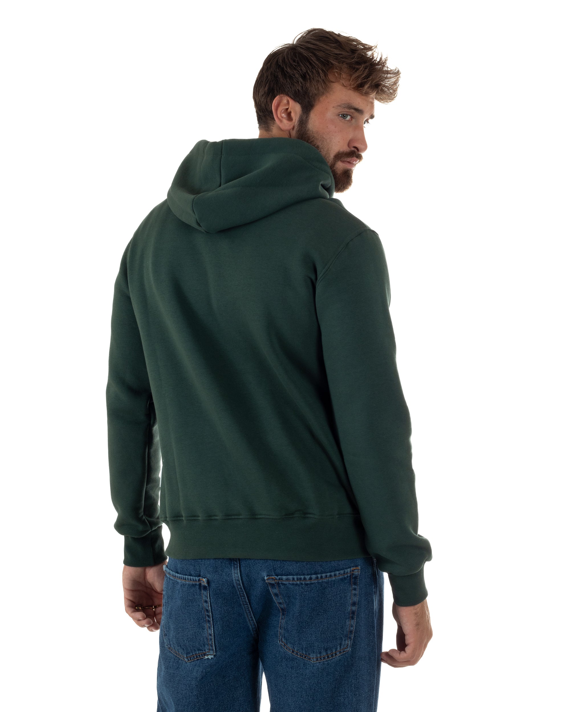 Felpa Uomo Con Cappuccio Zip Basic Tinta Unita Verde BERNA M252018