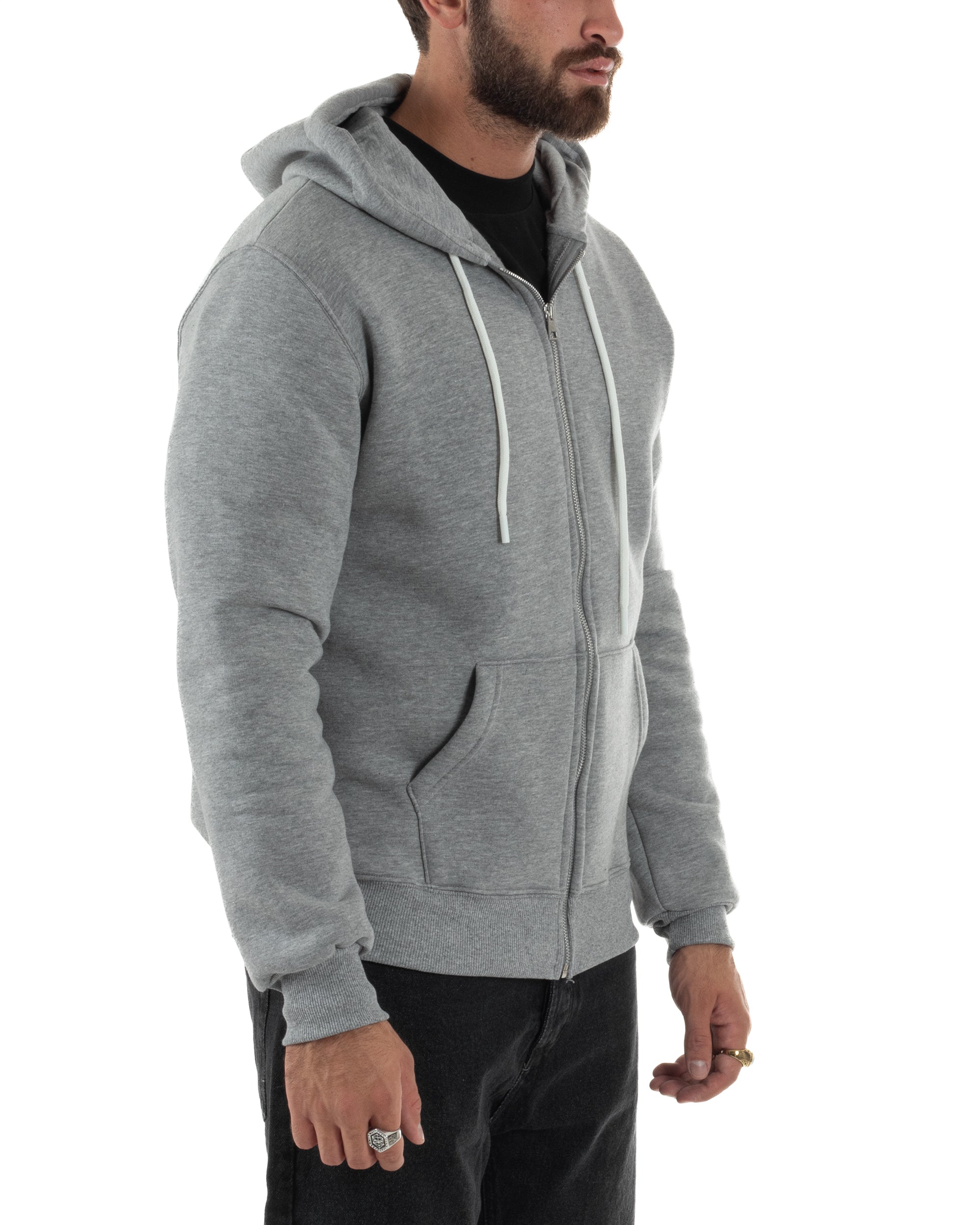 Felpa Uomo Con Cappuccio Zip Basic Tinta Unita Grigio BERNA M252018