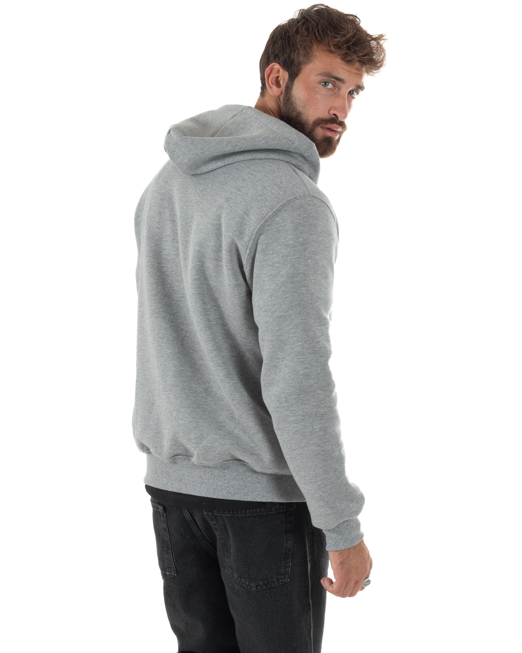 Felpa Uomo Con Cappuccio Zip Basic Tinta Unita Grigio BERNA M252018