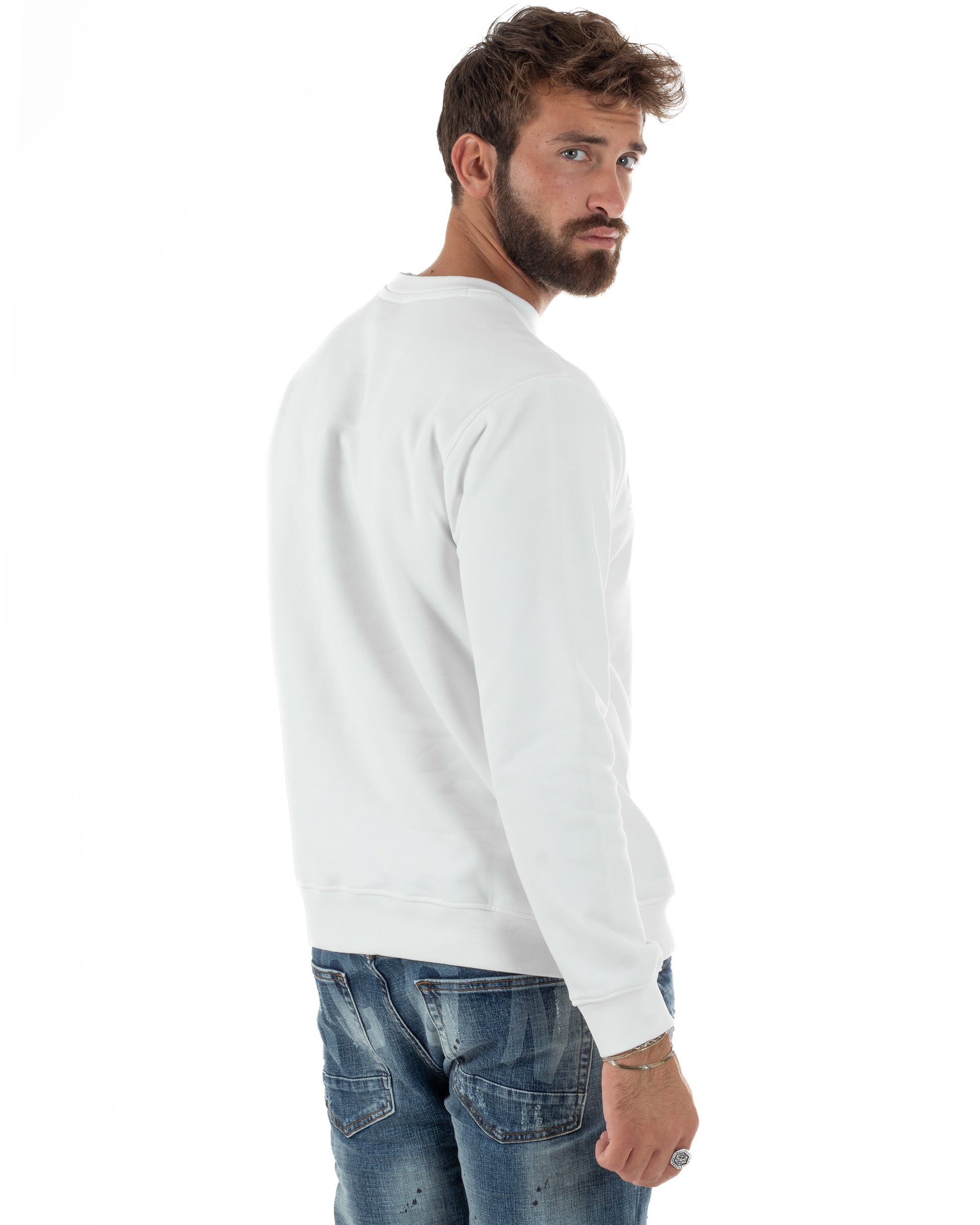 Felpa Uomo Girocollo Stampa Scritta Casual Regular Fit Basic Bianco ICON ICUF2W6F001