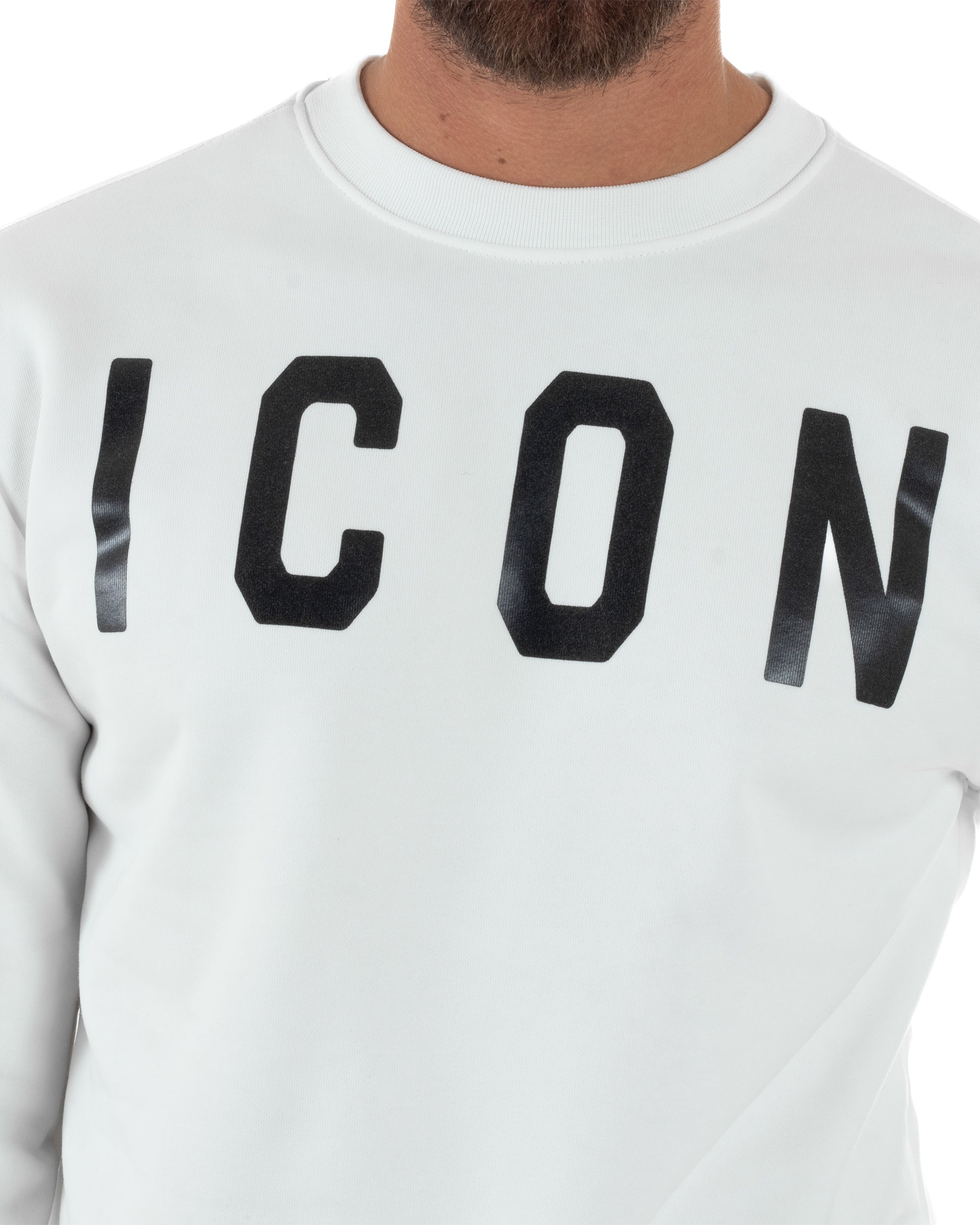 Felpa Uomo Girocollo Stampa Scritta Casual Regular Fit Basic Bianco ICON ICUF2W6F001
