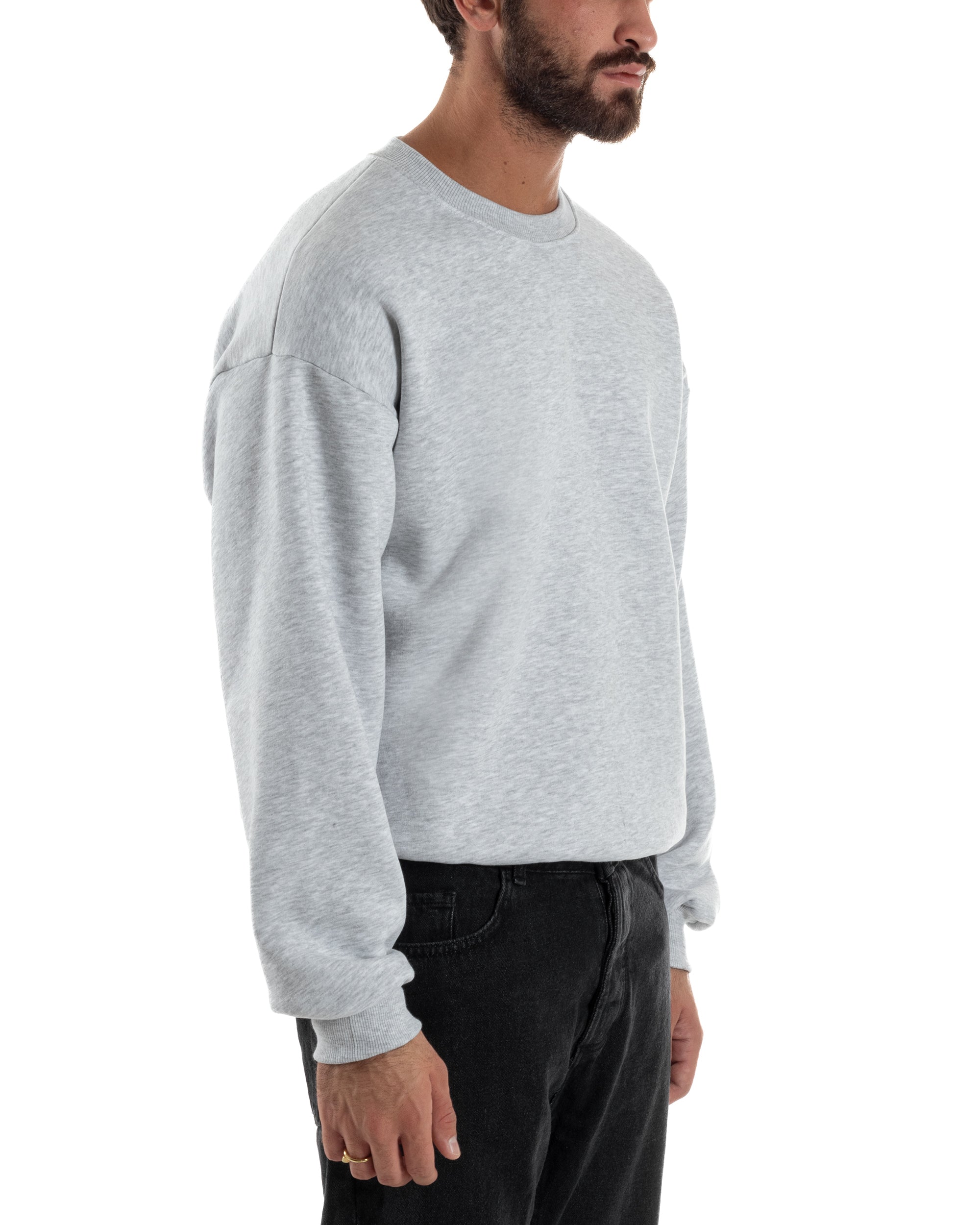 Felpa Girocollo Hoodie Boxy Fit Basic Felpata Grigio Chiaro F3053A