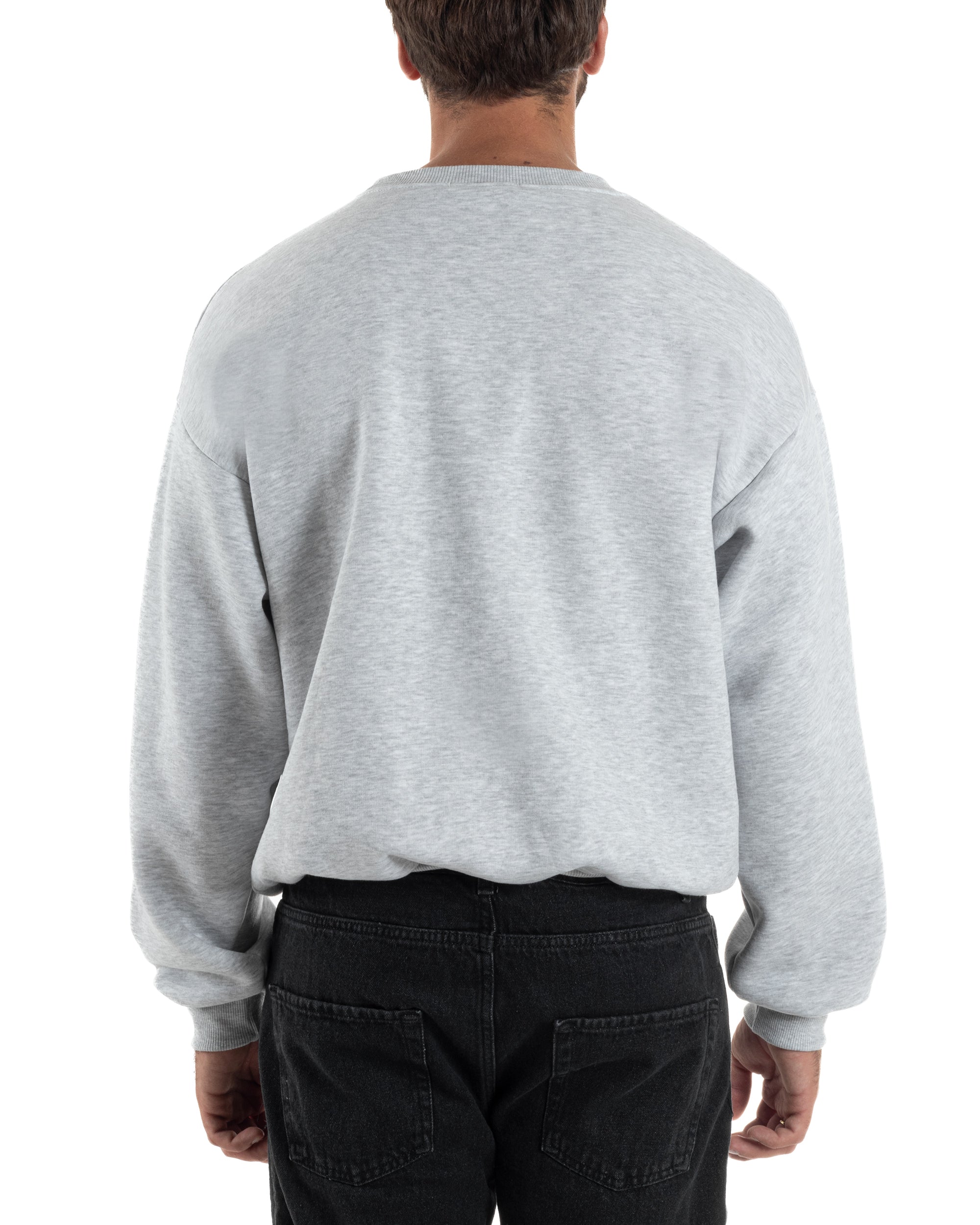 Felpa Girocollo Hoodie Boxy Fit Basic Felpata Grigio Chiaro F3053A