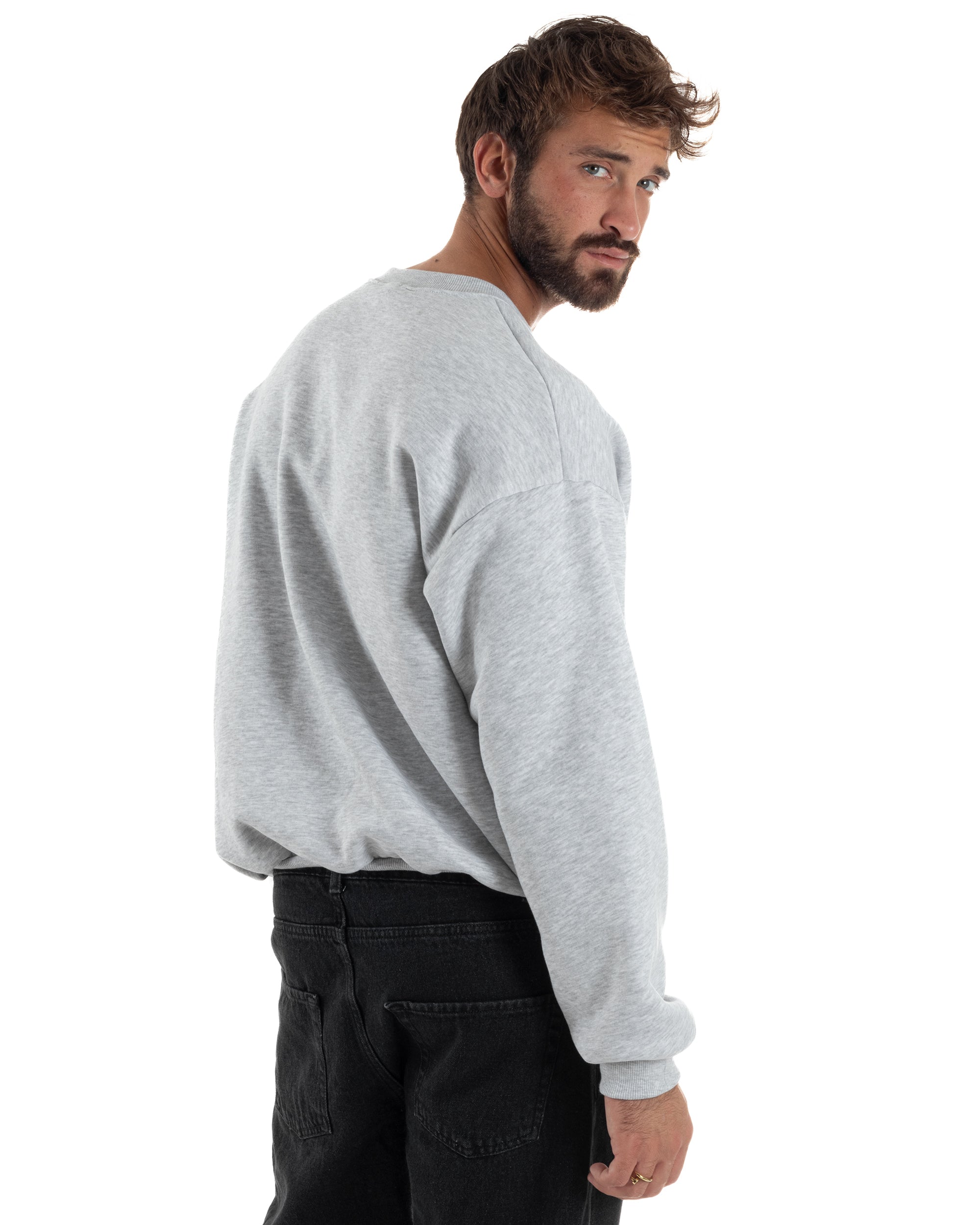 Felpa Girocollo Hoodie Boxy Fit Basic Felpata Grigio Chiaro F3053A