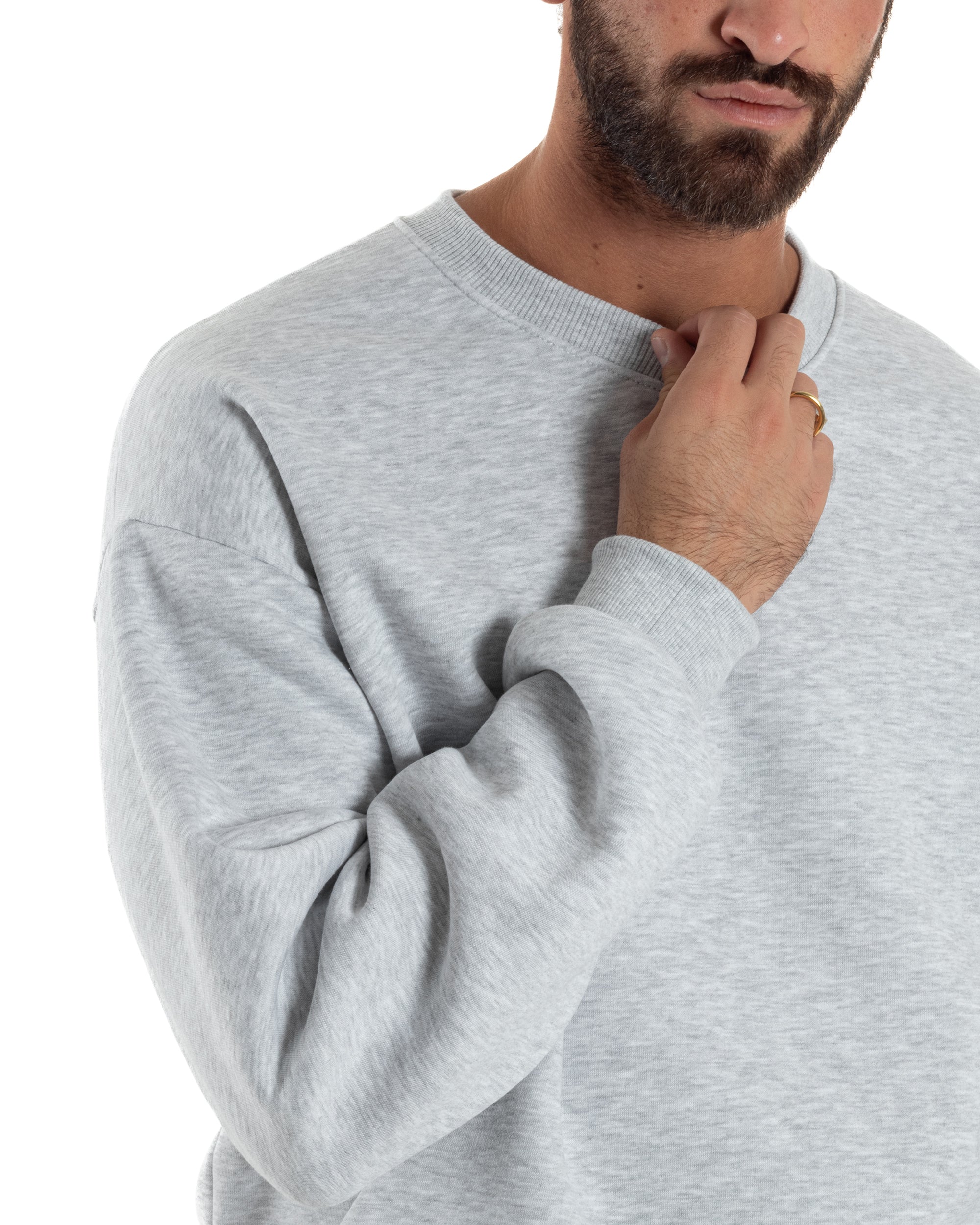 Felpa Girocollo Hoodie Boxy Fit Basic Felpata Grigio Chiaro F3053A