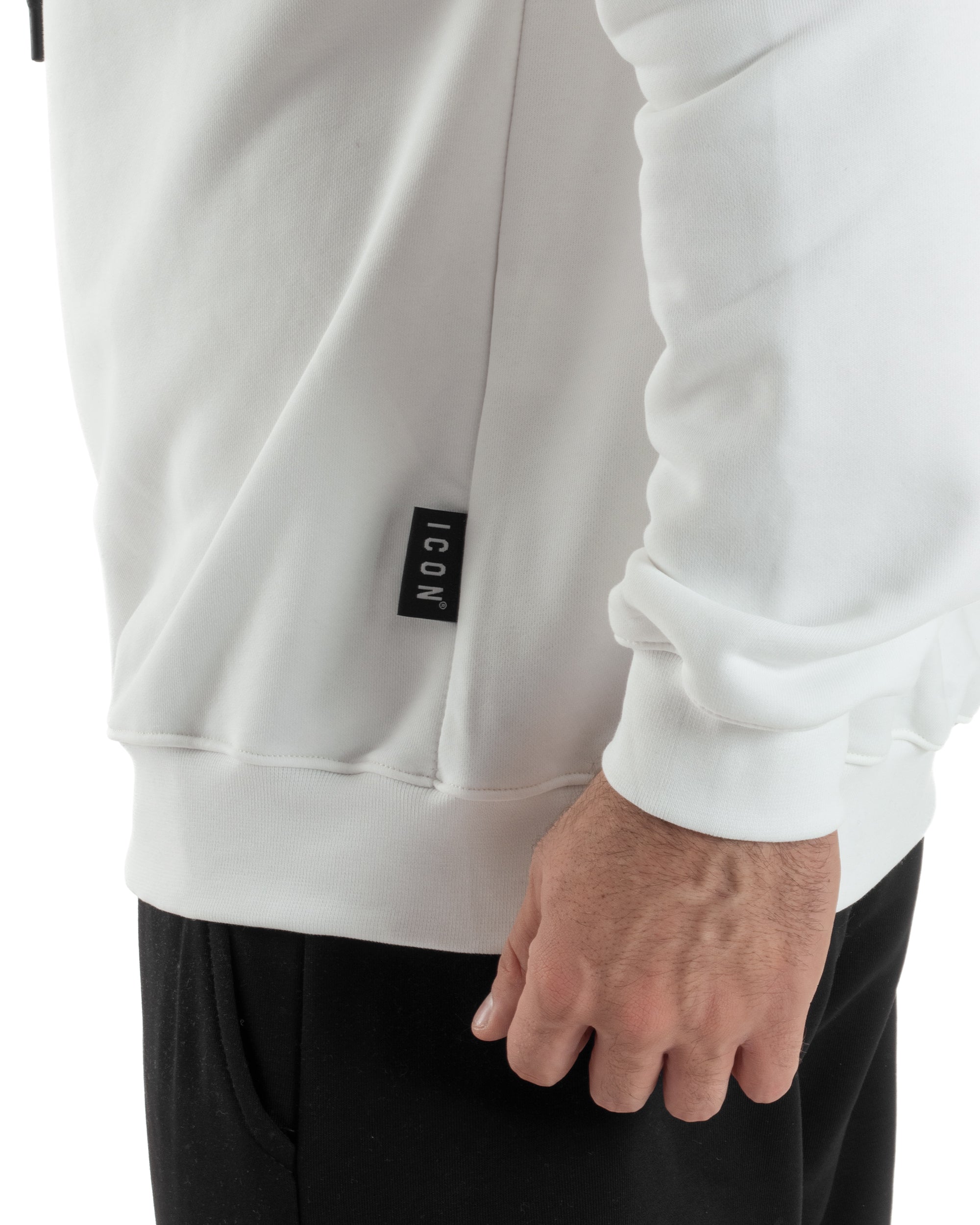Felpa Uomo Cappuccio Stampa Scritta Casual Regular Fit Basic Bianco ICON ICUF2W6F003