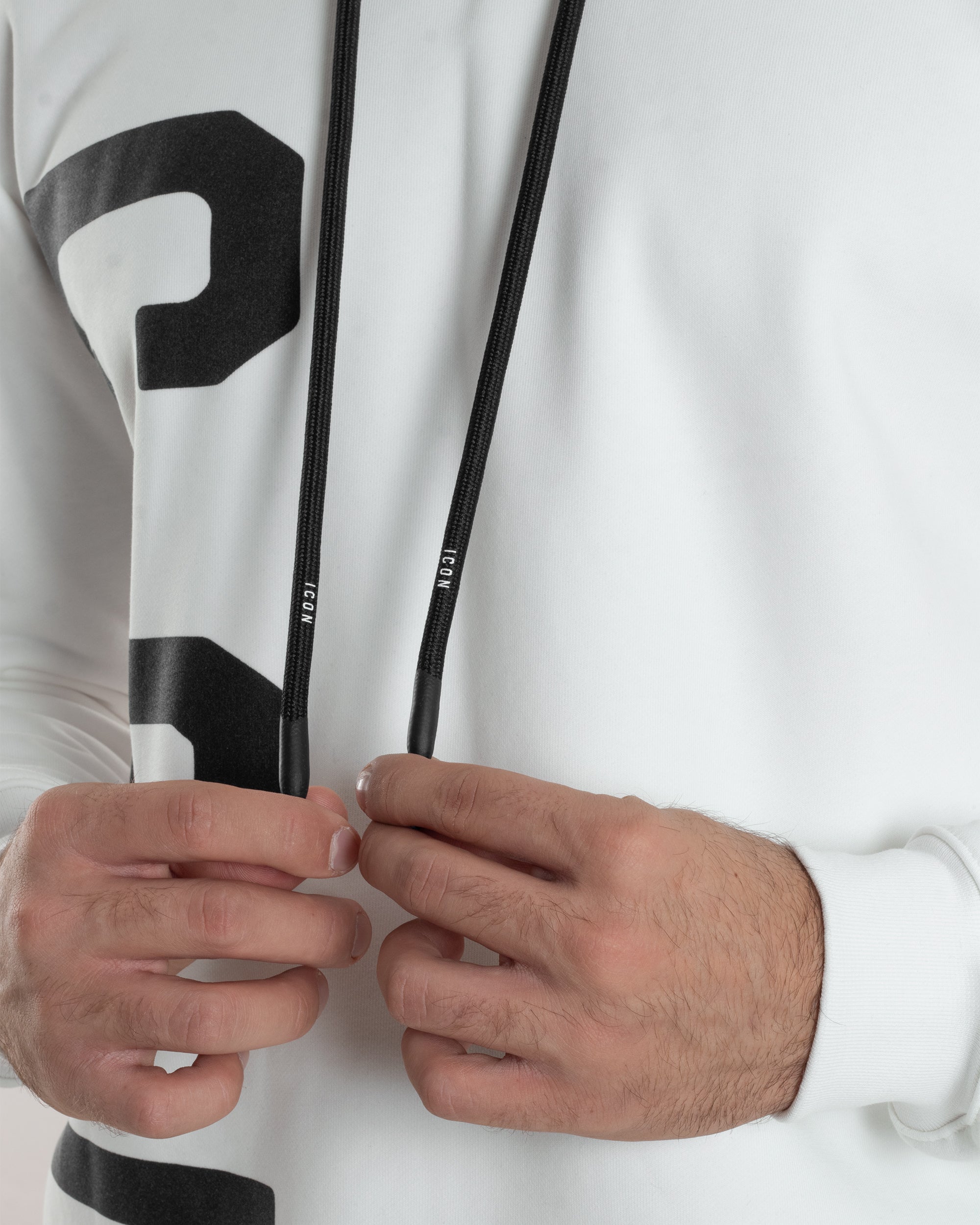 Felpa Uomo Cappuccio Stampa Scritta Casual Regular Fit Basic Bianco ICON ICUF2W6F003