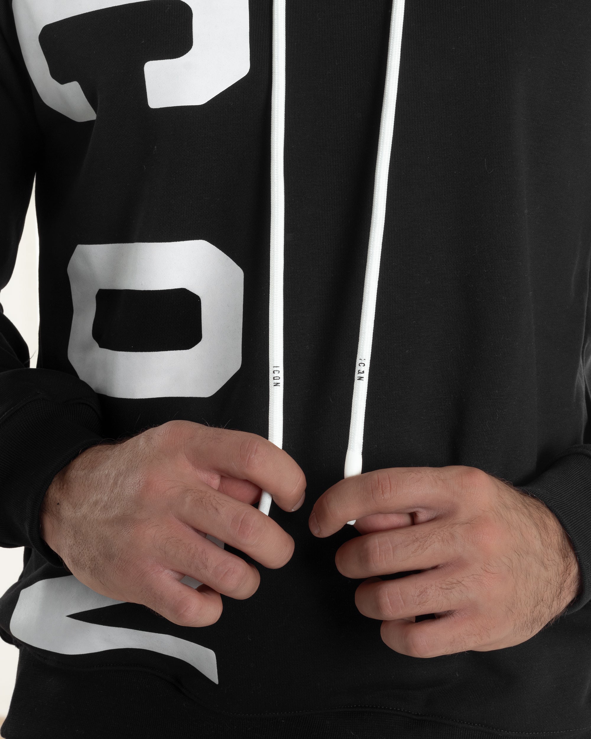 Felpa Uomo Cappuccio Stampa Scritta Casual Regular Fit Basic Nero ICON ICUF2W6F003