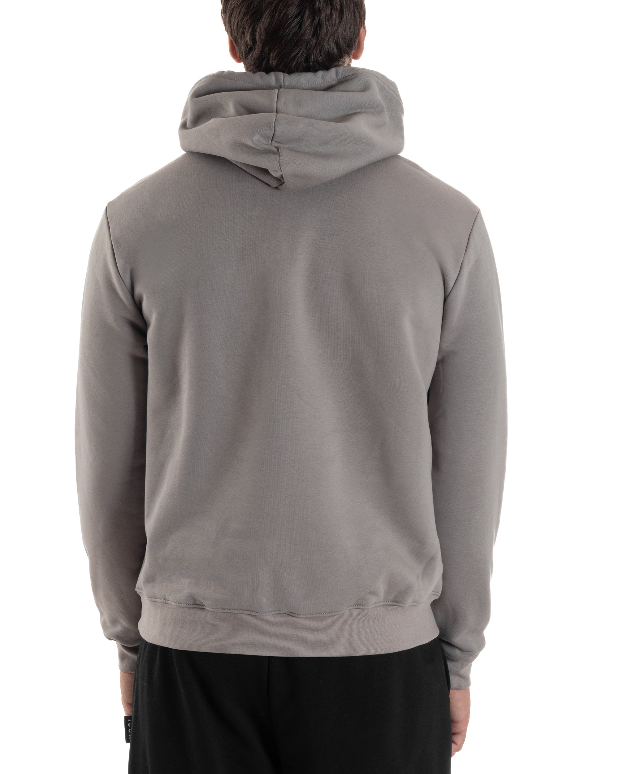 Felpa Uomo Cappuccio Marsupio Stampa Regular Fit Basic Grigio ICON ICUF2W6F005