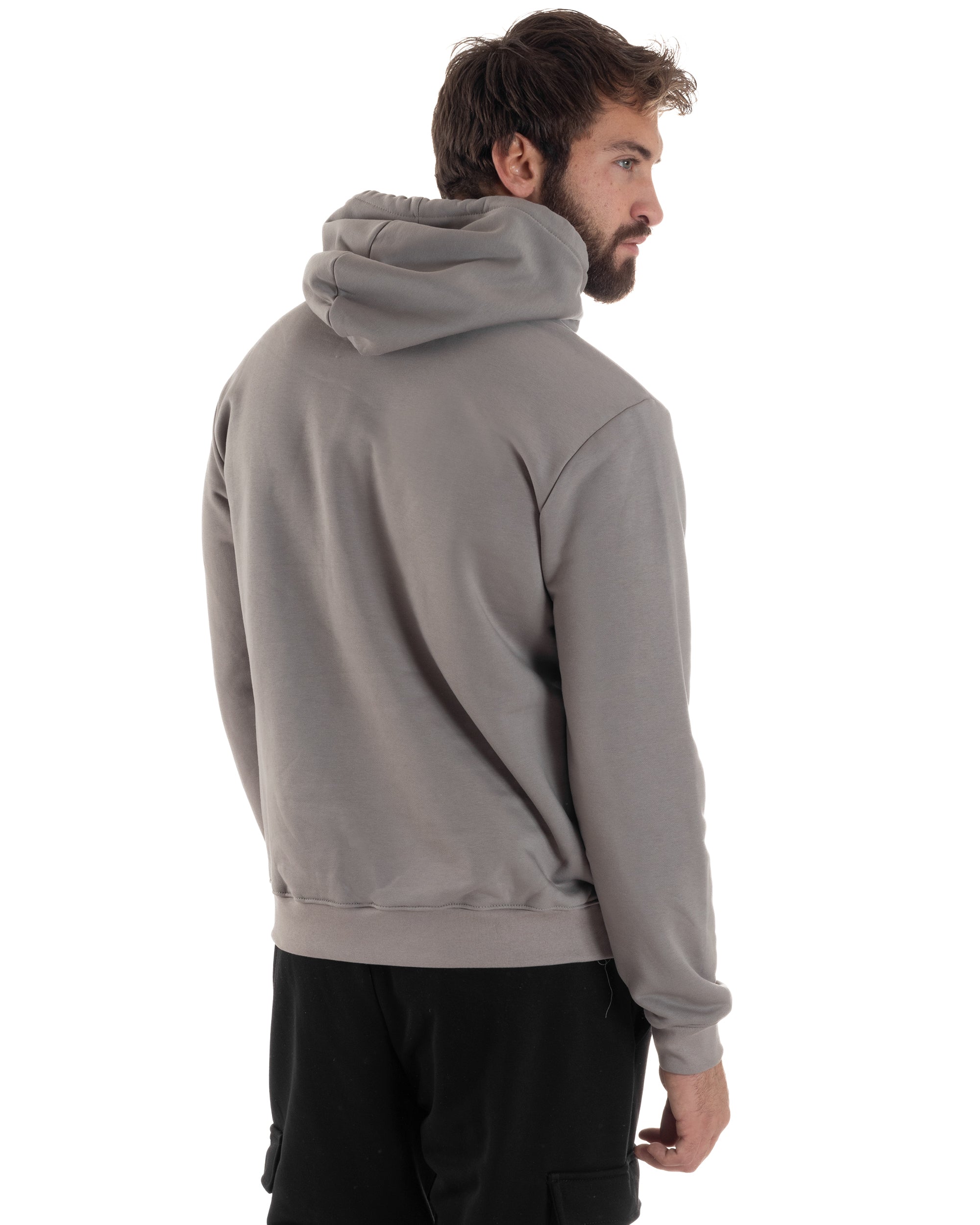 Felpa Uomo Cappuccio Marsupio Stampa Regular Fit Basic Grigio ICON ICUF2W6F005