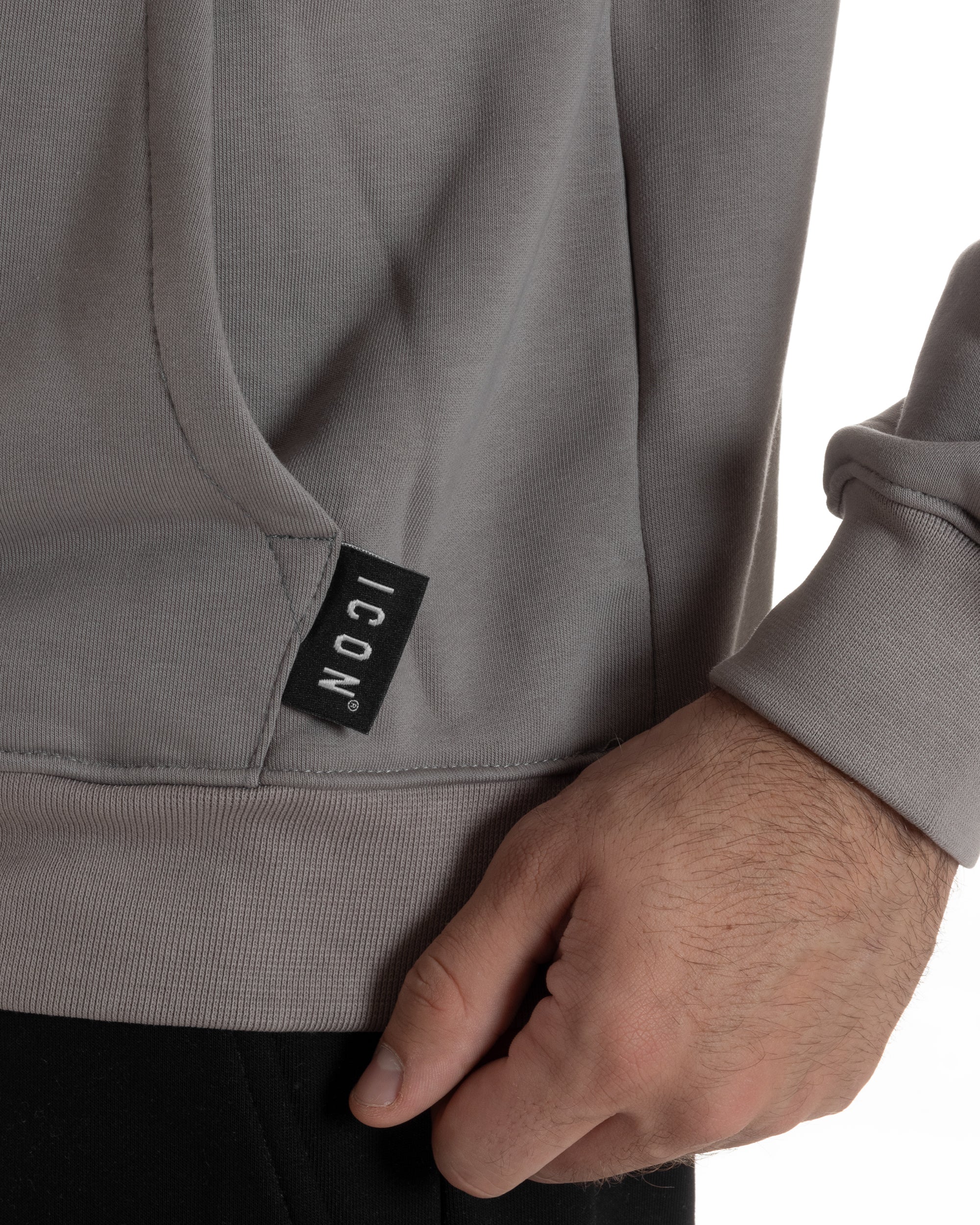 Felpa Uomo Cappuccio Marsupio Stampa Regular Fit Basic Grigio ICON ICUF2W6F005