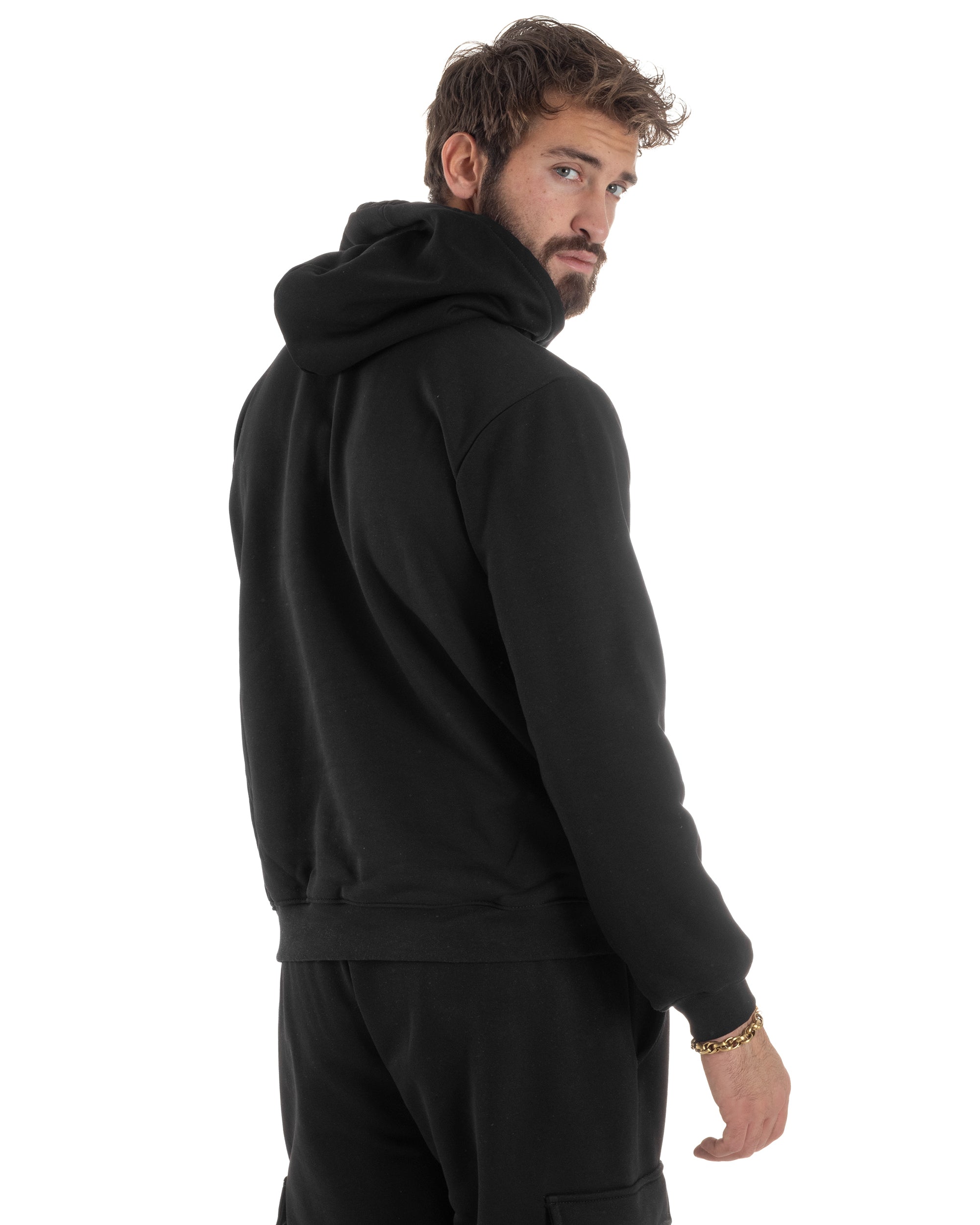 Felpa Uomo Cappuccio Marsupio Stampa Regular Fit Basic Nero ICON ICUF2W6F005